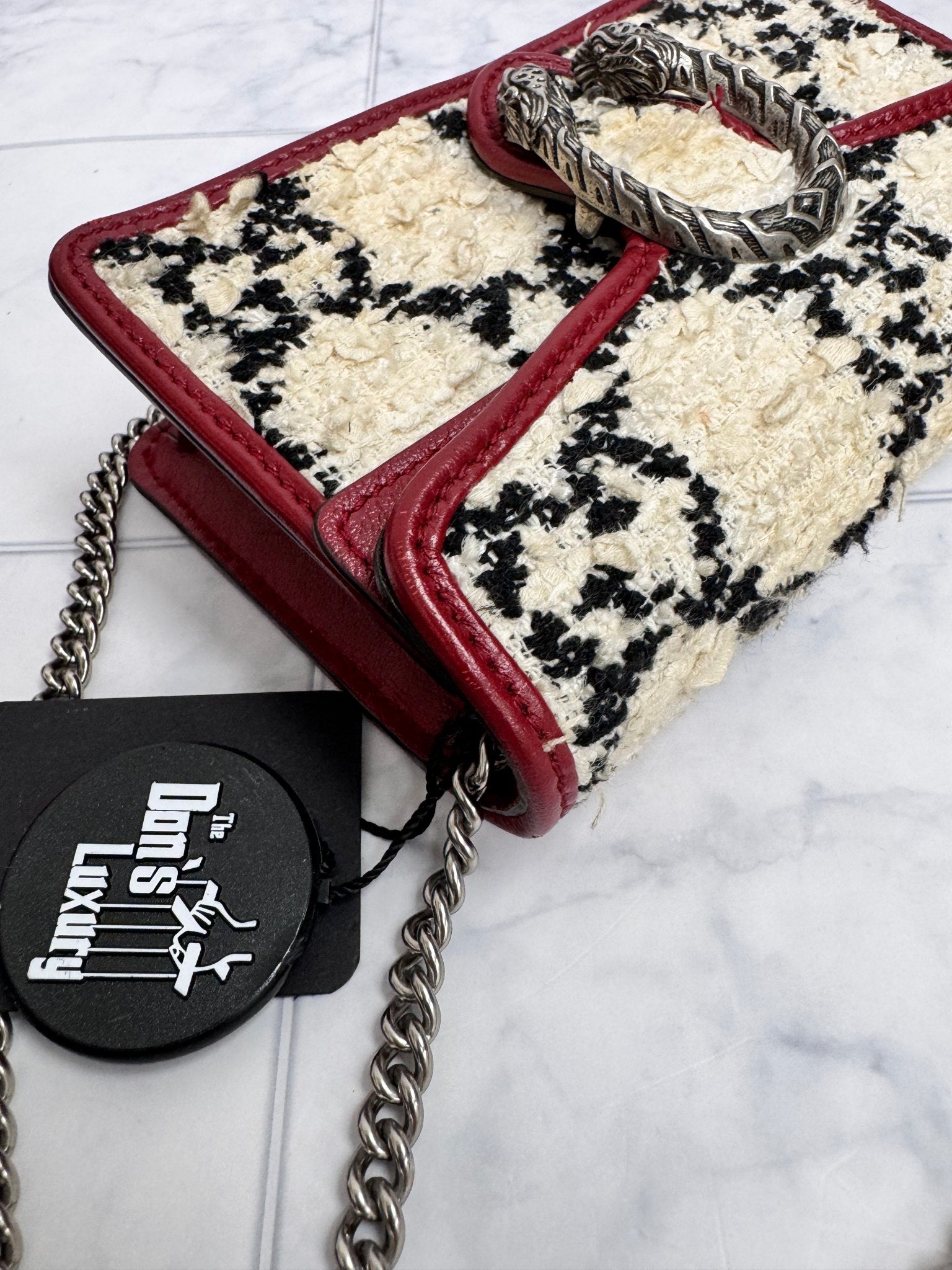 Gucci Red GG Tweed Small Dionysus Super Mini Chain Bag