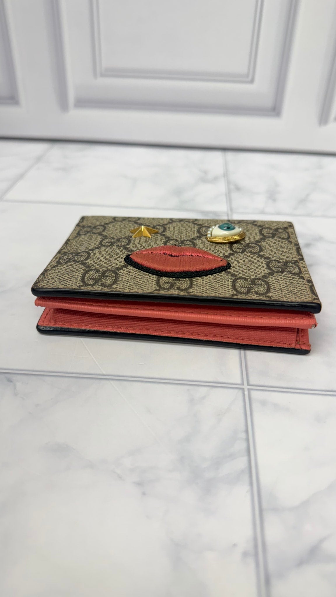Gucci GG Supreme Face Embroidered Compact Wallet