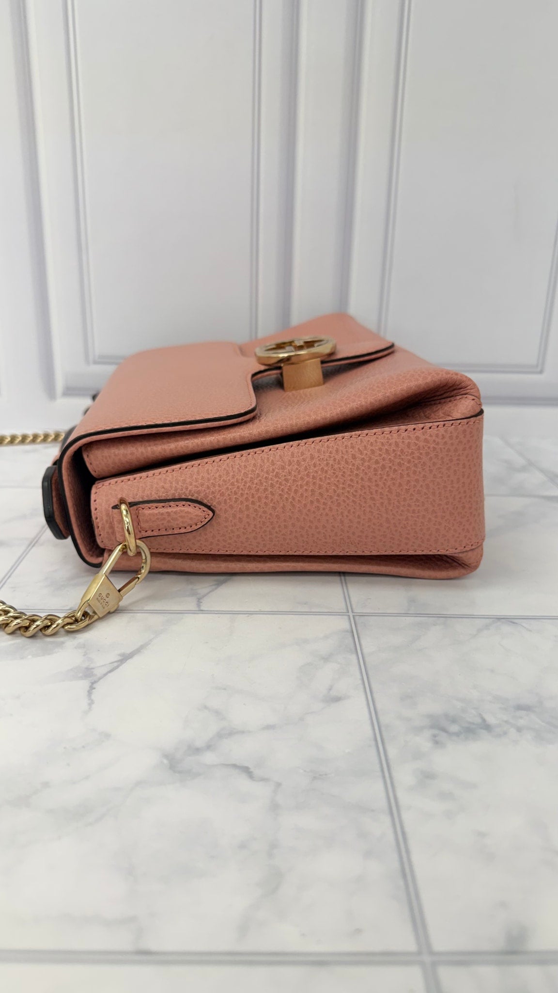 LIKE NEW -  Gucci Dusty Pink Grained Leather Interlocking G Crossbody Bag 