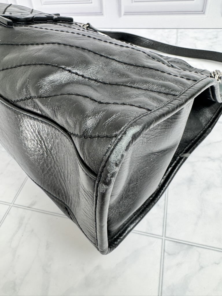 Saint Laurent YSL Black Chevron Quilted Leather Shoulder Bag 