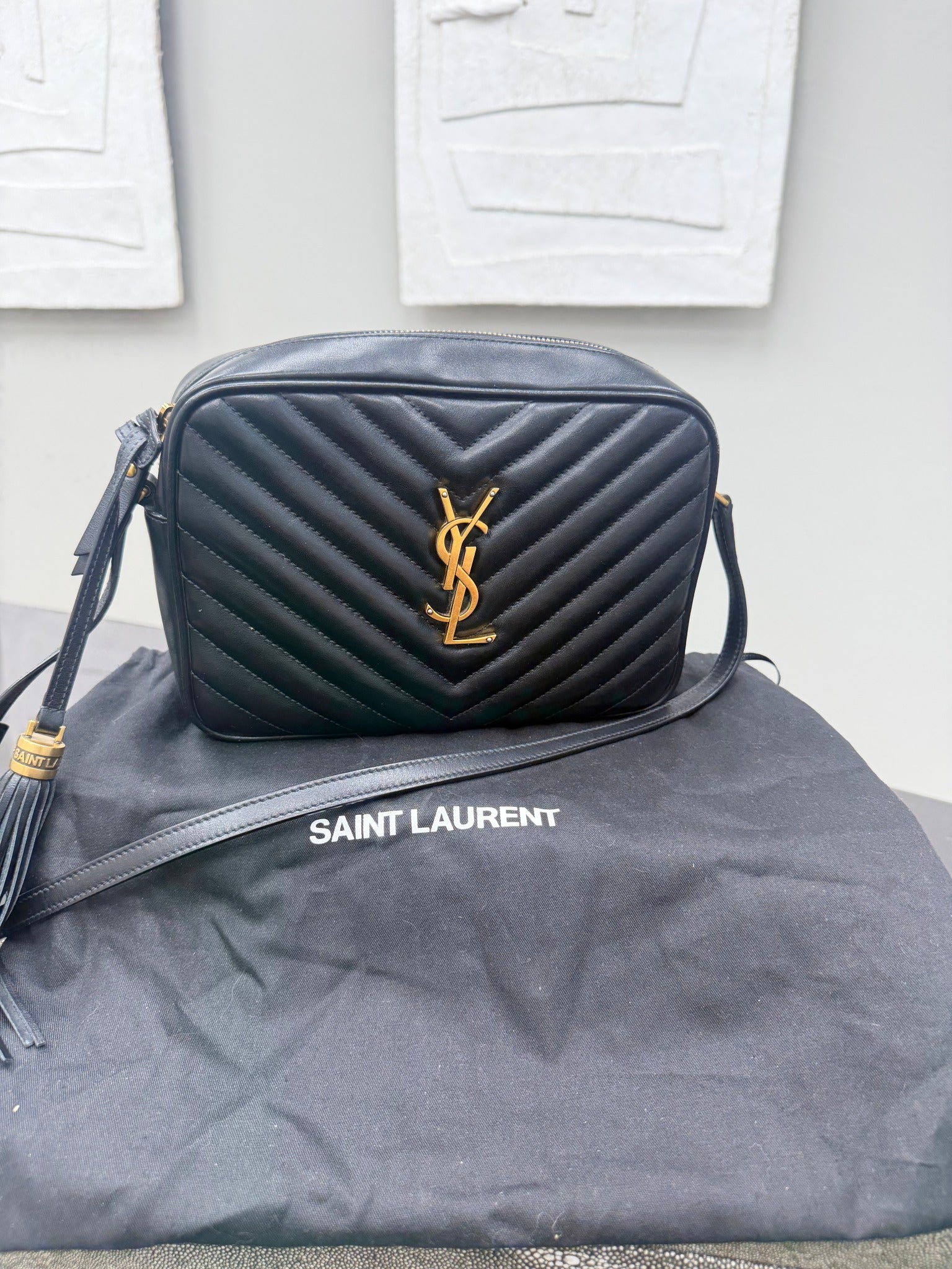 Saint Laurent YSL Black Calfskin Leather Lou Camera Bag 