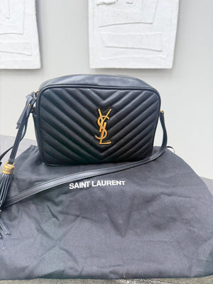 Saint Laurent YSL Black Calfskin Leather Lou Camera Bag
