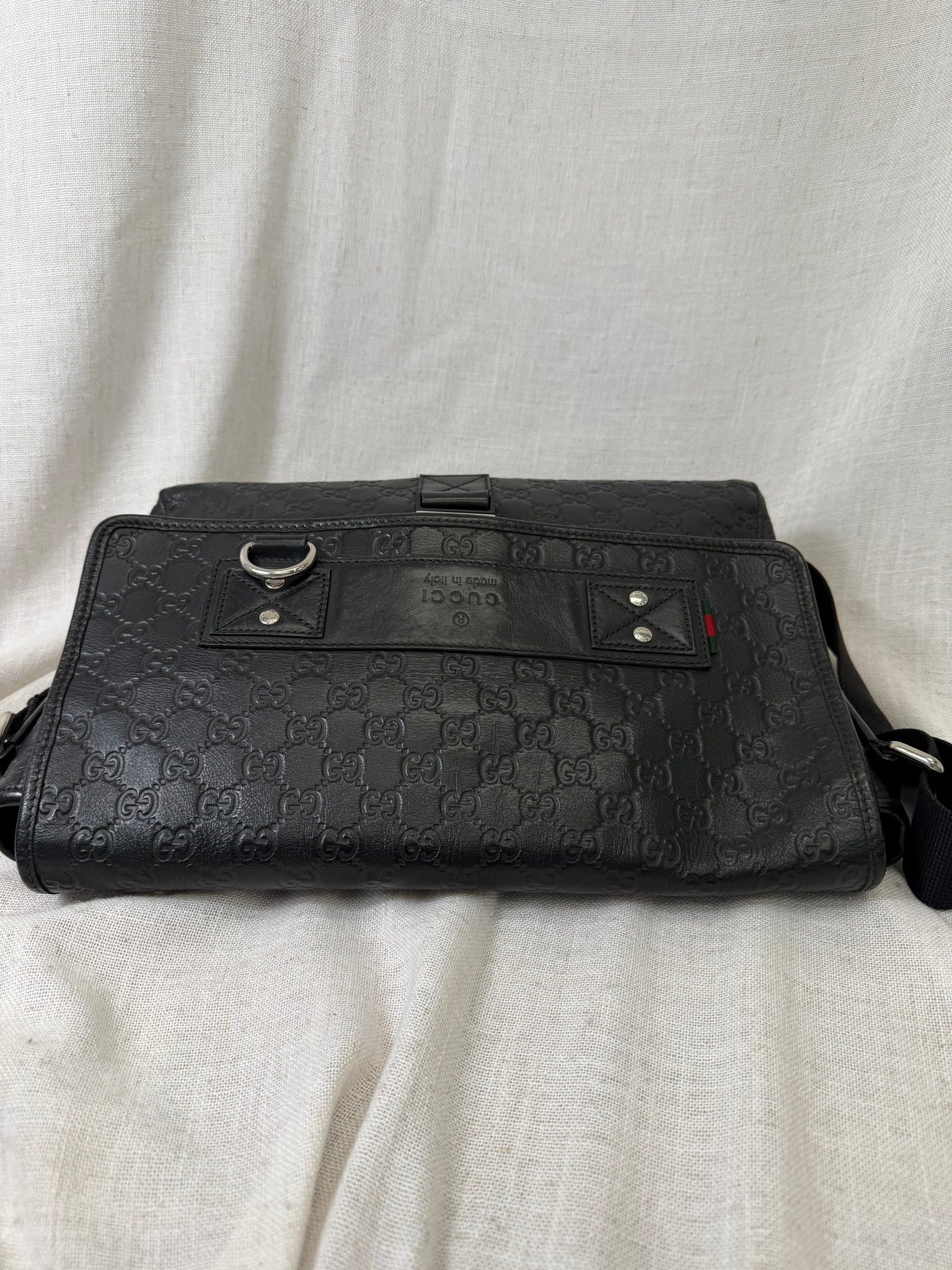 Gucci Black Leather Guccissima Messenger Bag