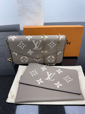 LIKE NEW - Louis Vuitton Taupe Empreinte Monogram Pochette Felicie