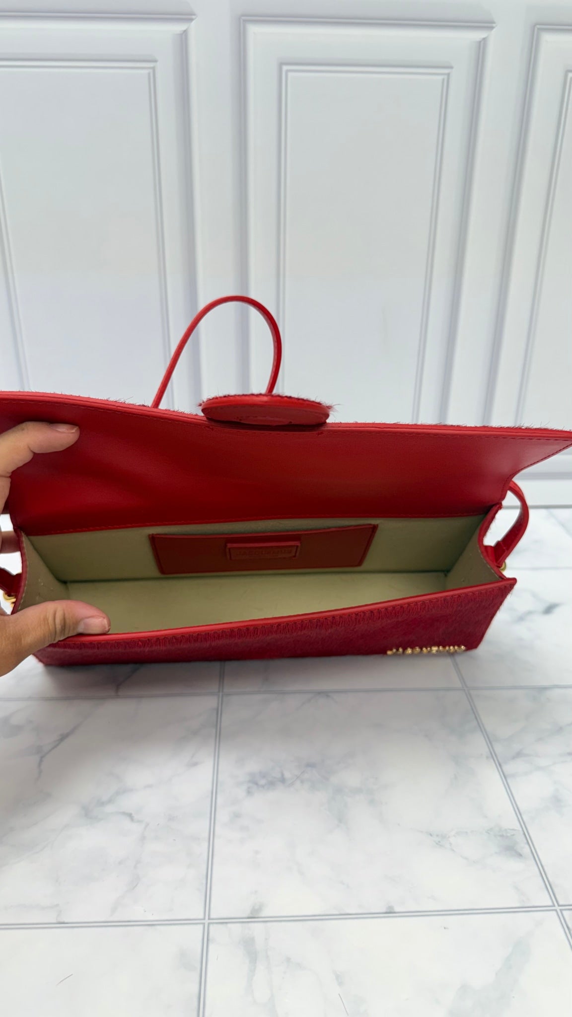 BRAND NEW - Jacquemus Red Pony Hair Le Bambino Long Shoulder Bag