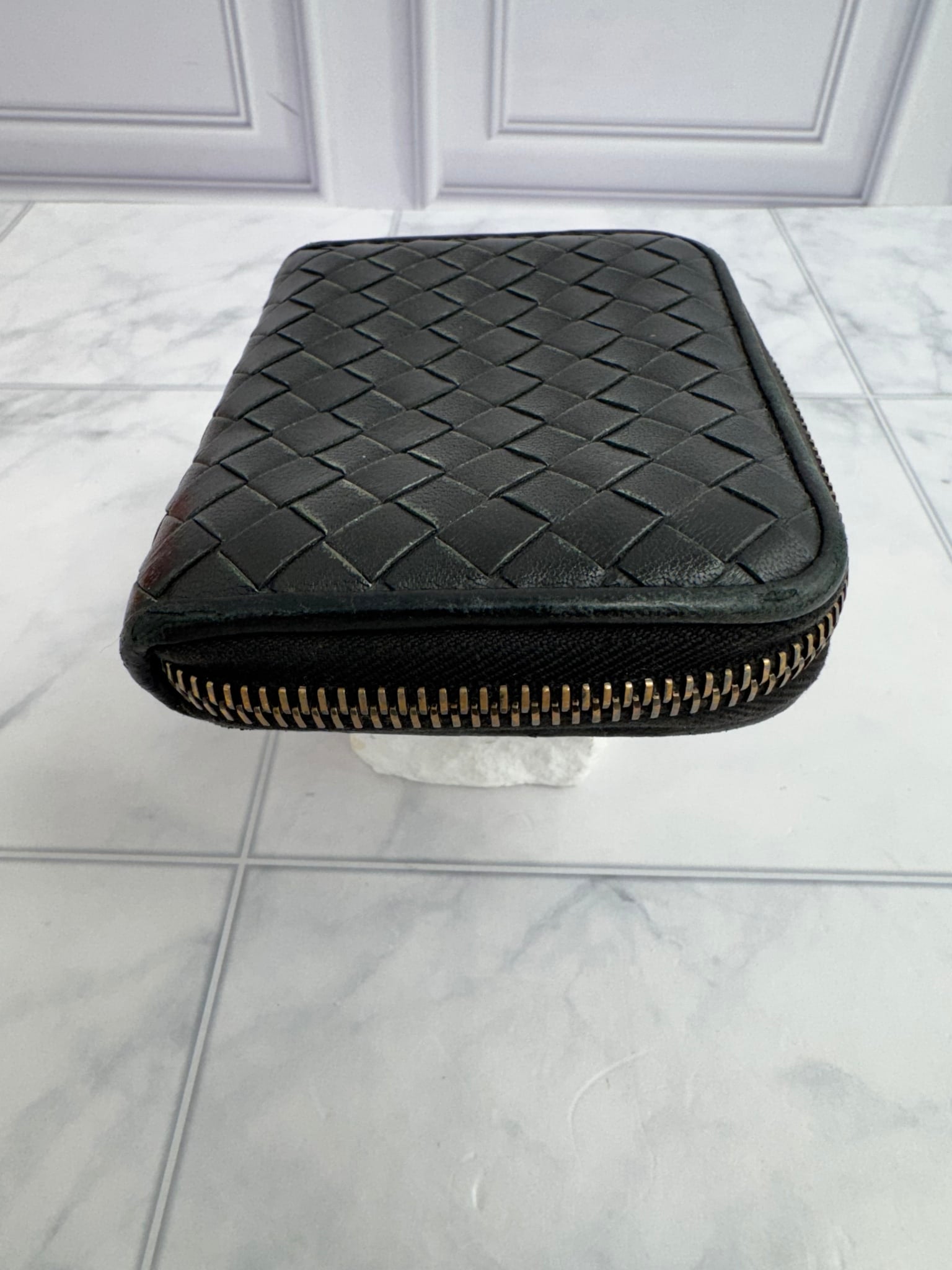 Bottega Veneta Black Intrecciato Leather Compact Zippy Wallet