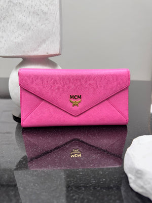 MCM Pink Grained Leather Envelope Long Wallet