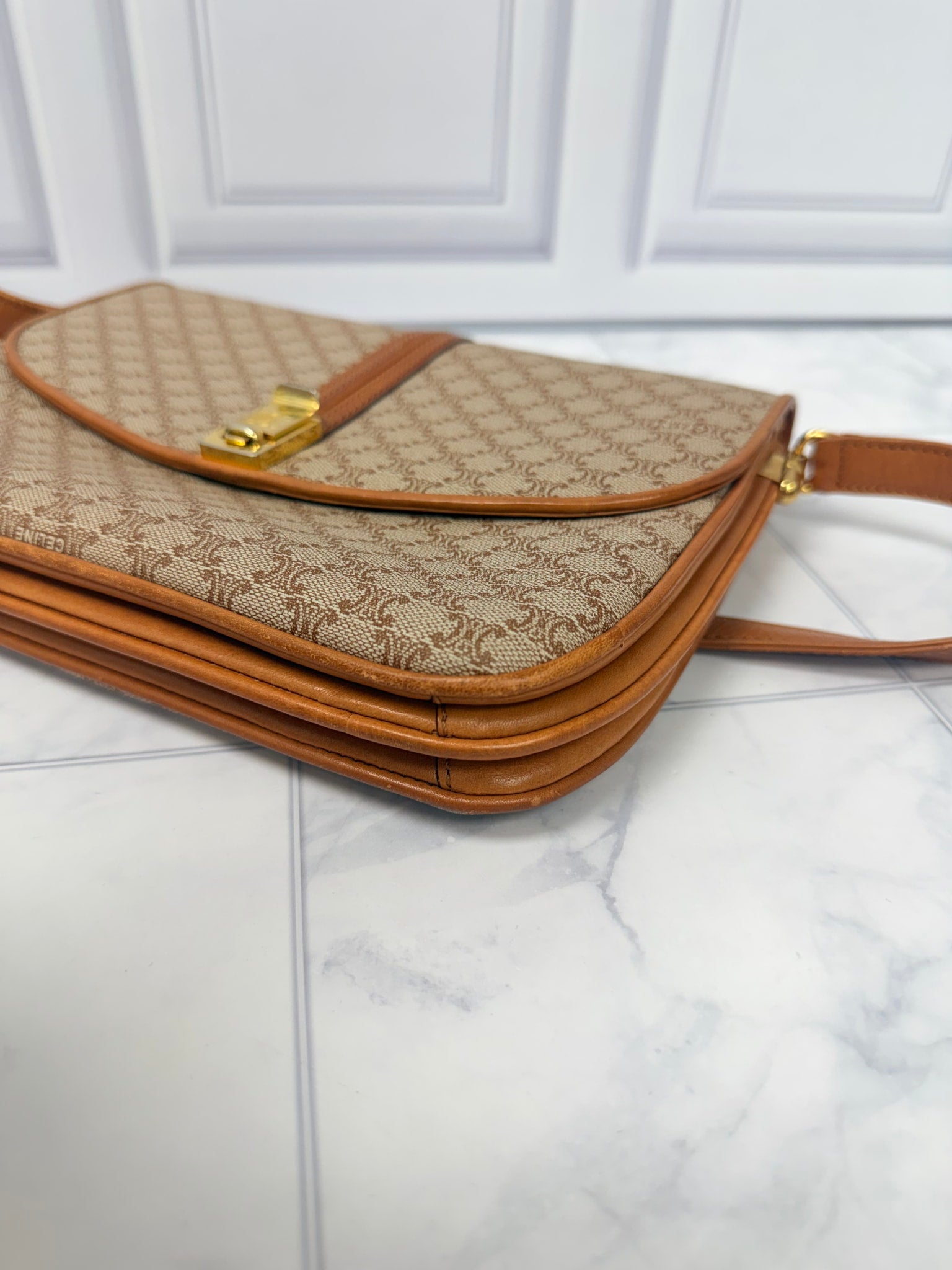 Celine Beige Macadam Canvas Shoulder Bag 
