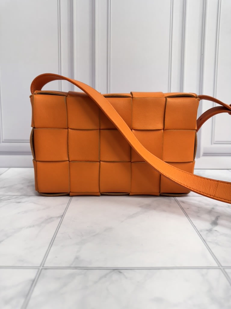 Bottega Veneta Orange Maxi Intrecciato Leather Cassette Crossbody Bag