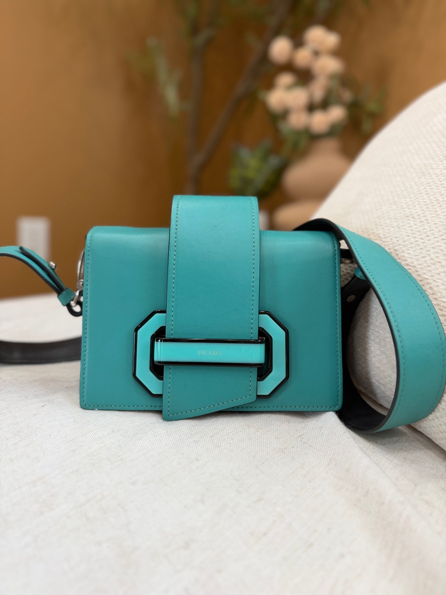 Prada Teal Leather Plex Ribbon Shoulder Bag