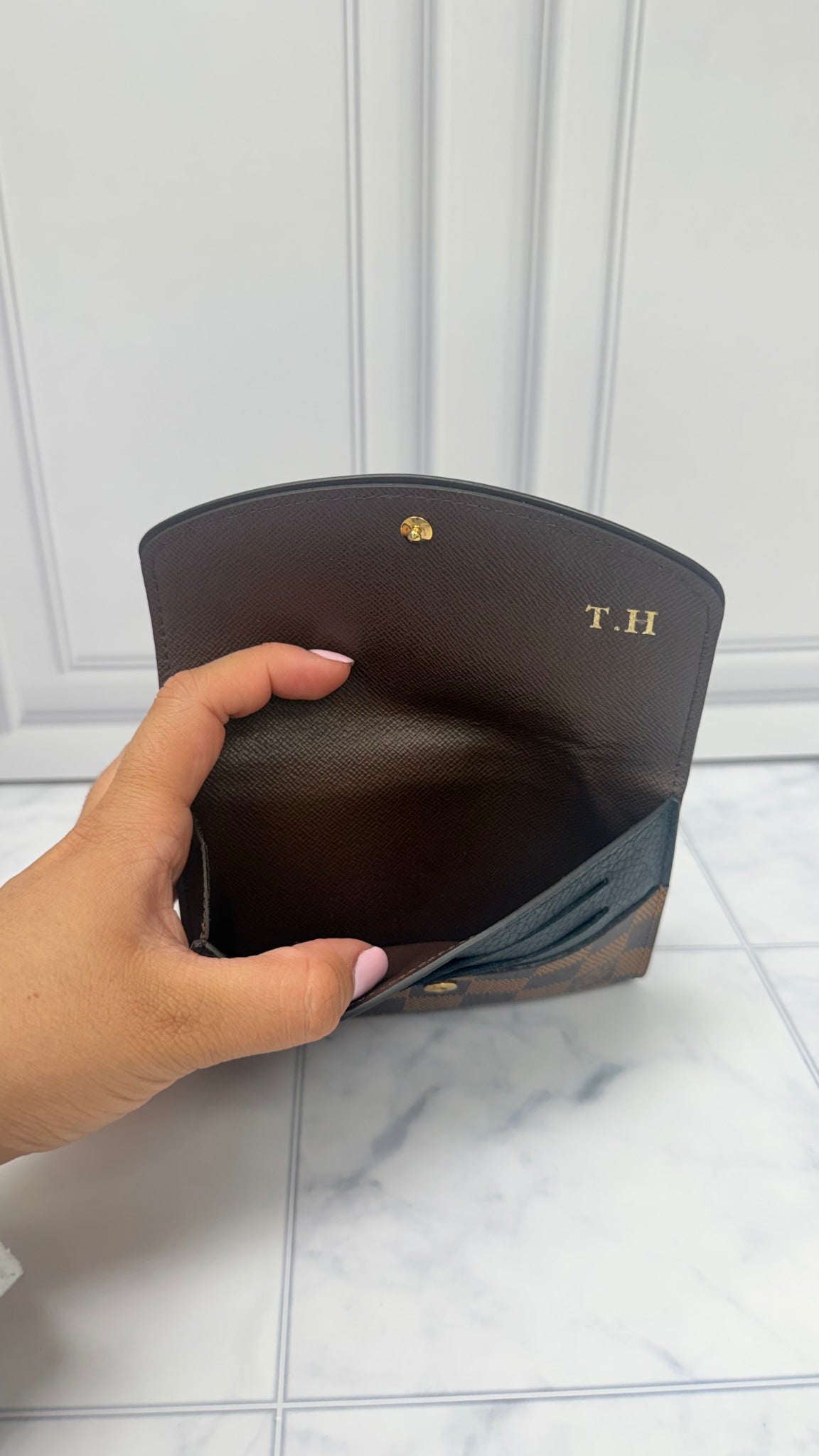 Louis Vuitton Black Leather Damier Ebene Normandy Wallet 