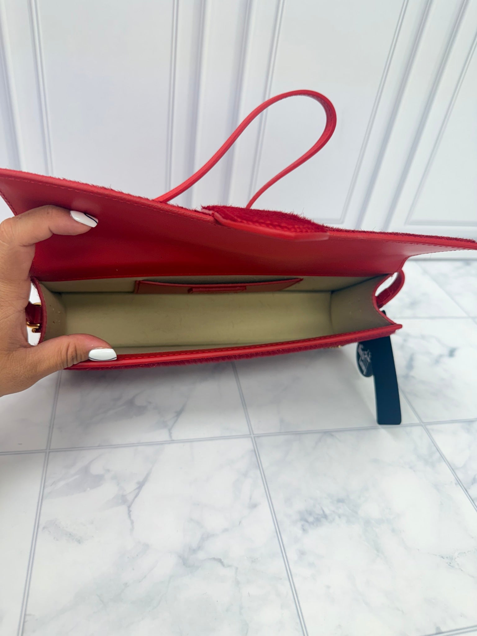BRAND NEW - Jacquemus Red Pony Hair Le Bambino Long Shoulder Bag