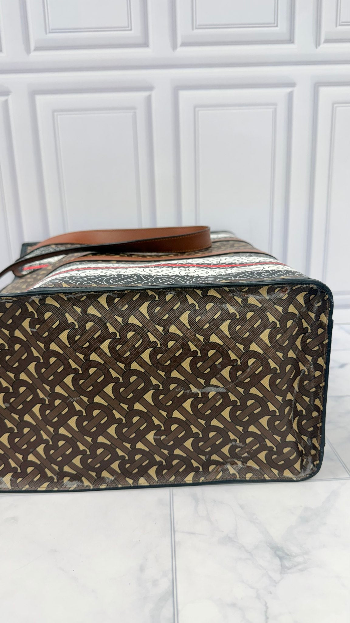 Burberry Brown Multicolor Coated Canvas Tote Bag 