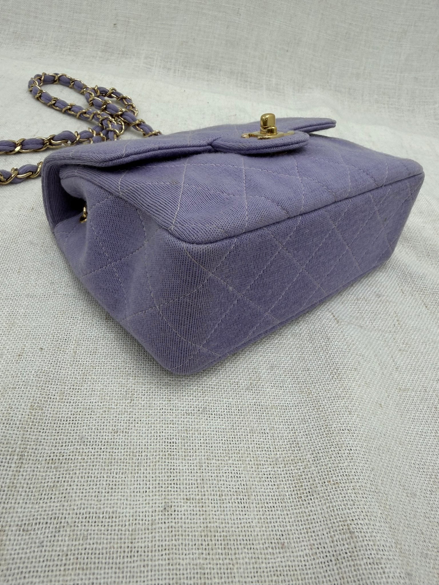 Chanel Vintage Lavender Quilted Jersey Knit Mini Classic Flap Bag