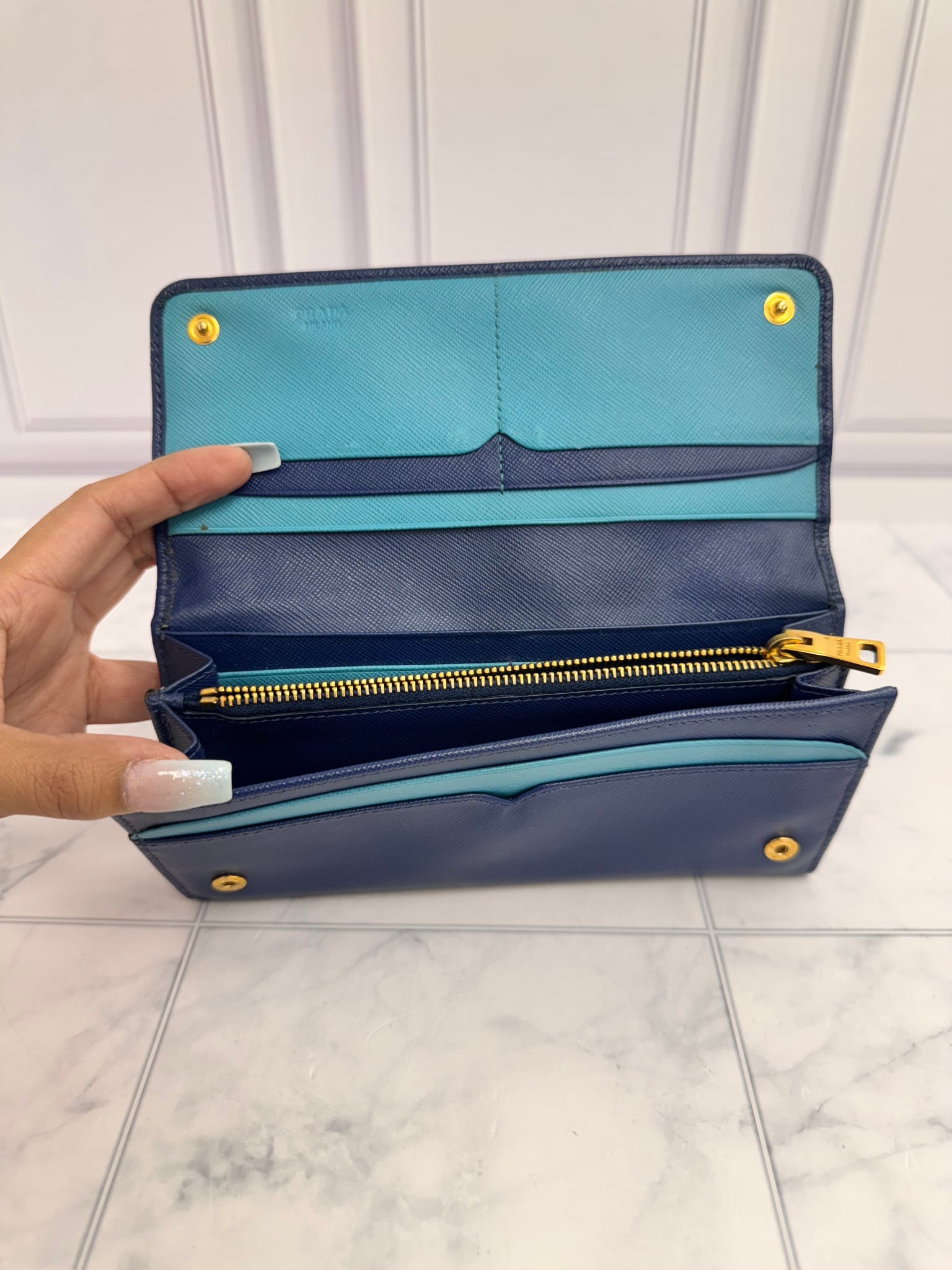 Prada Blue Saffiano Leather Long Wallet