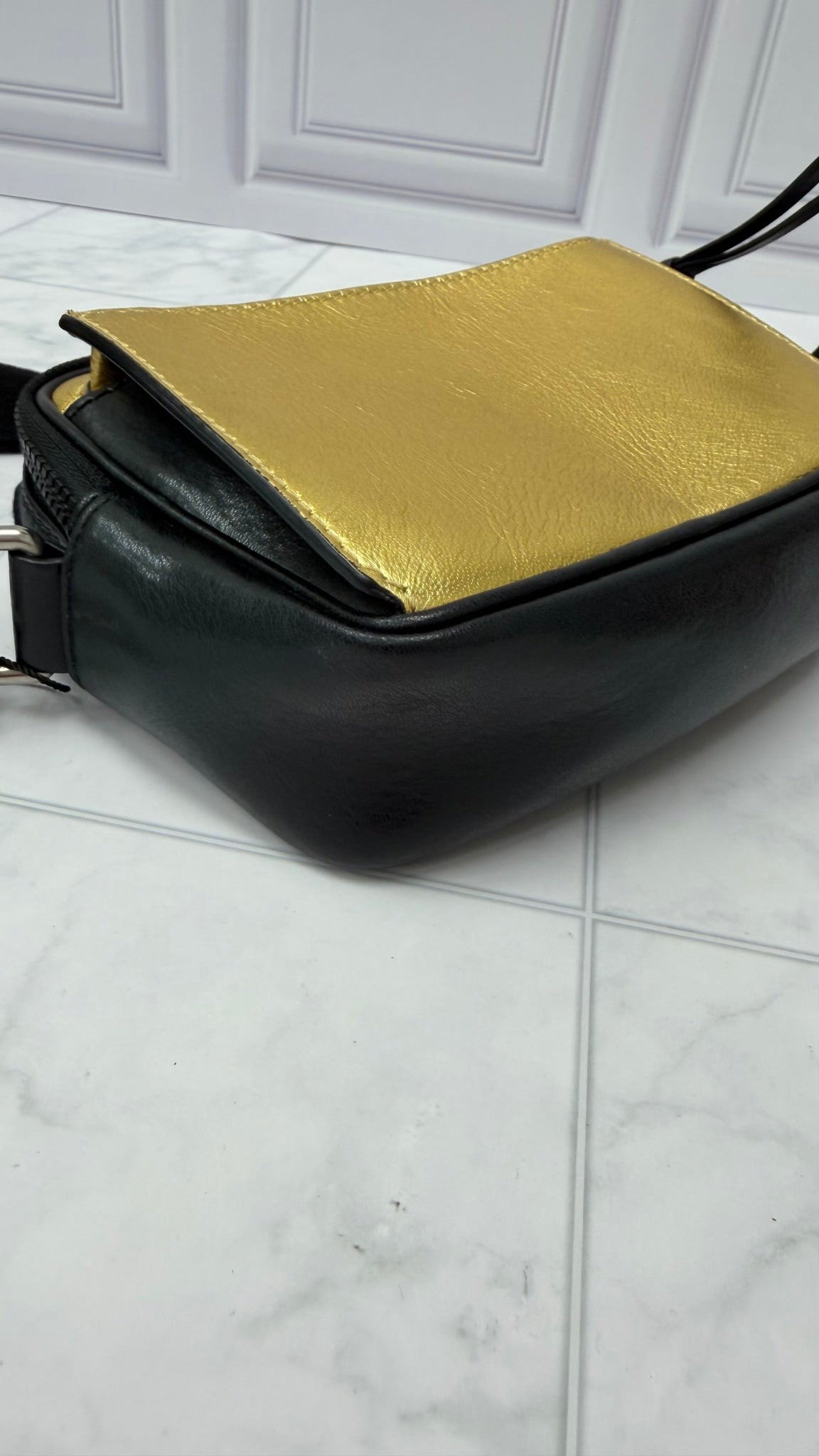 Givenchy Black & Gold Leather Logo Crossbody