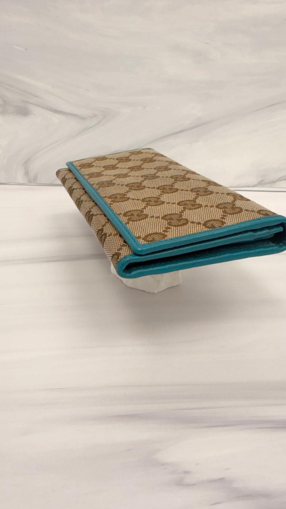 Gucci Brown And Teal GG Canvas Long Wallet 