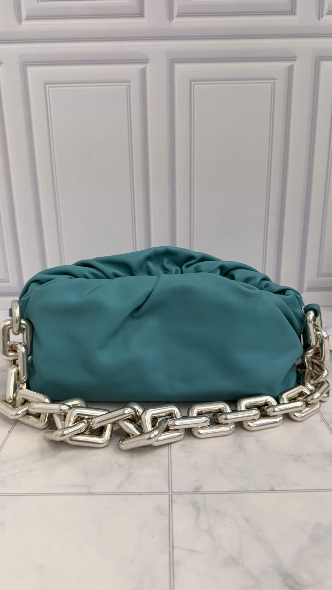 Bottega Veneta Teal Lambskin Leather The Chain Pouch