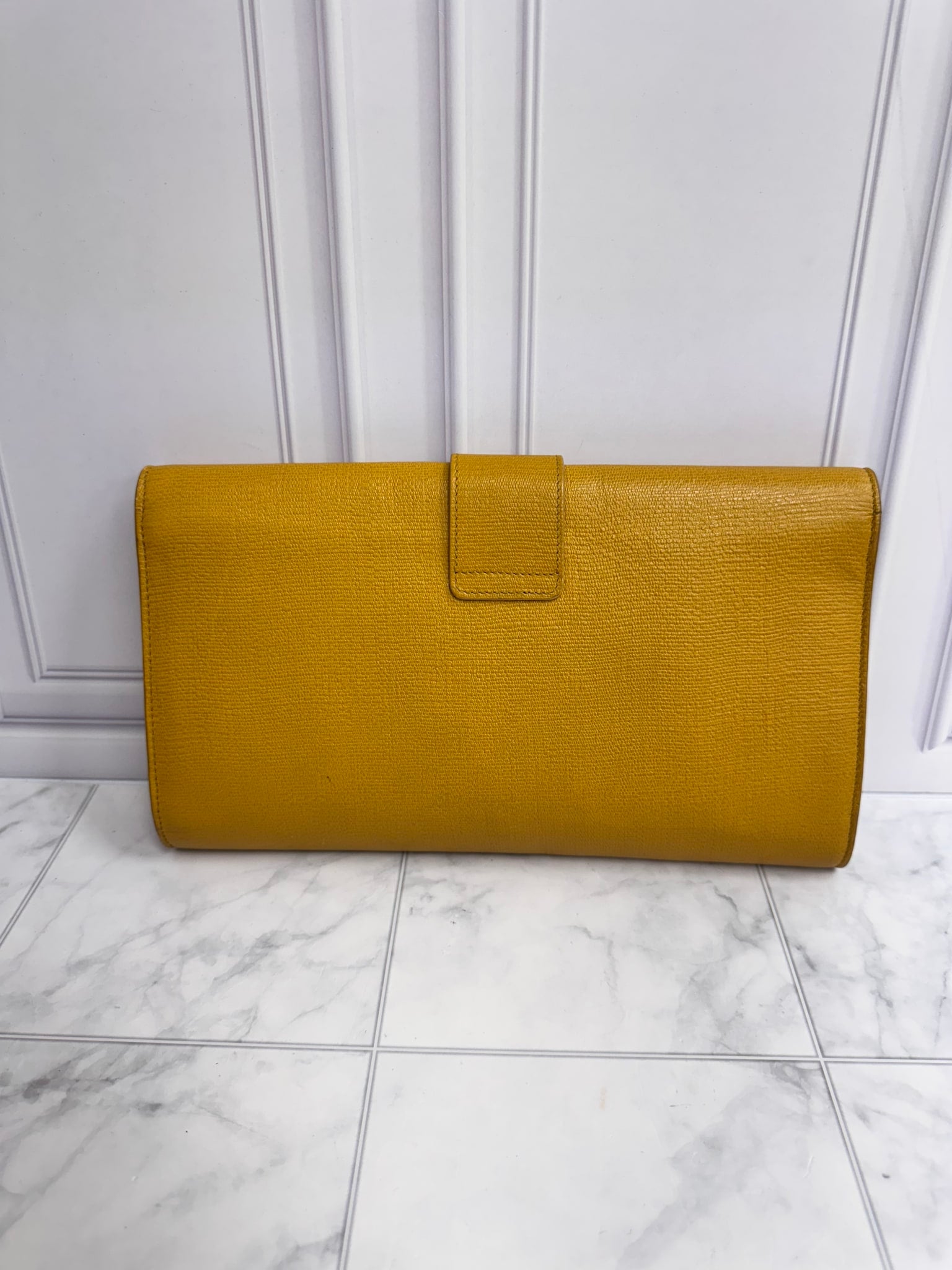 Saint Laurent YSL Yellow Grained Leather Chyc Y Clutch