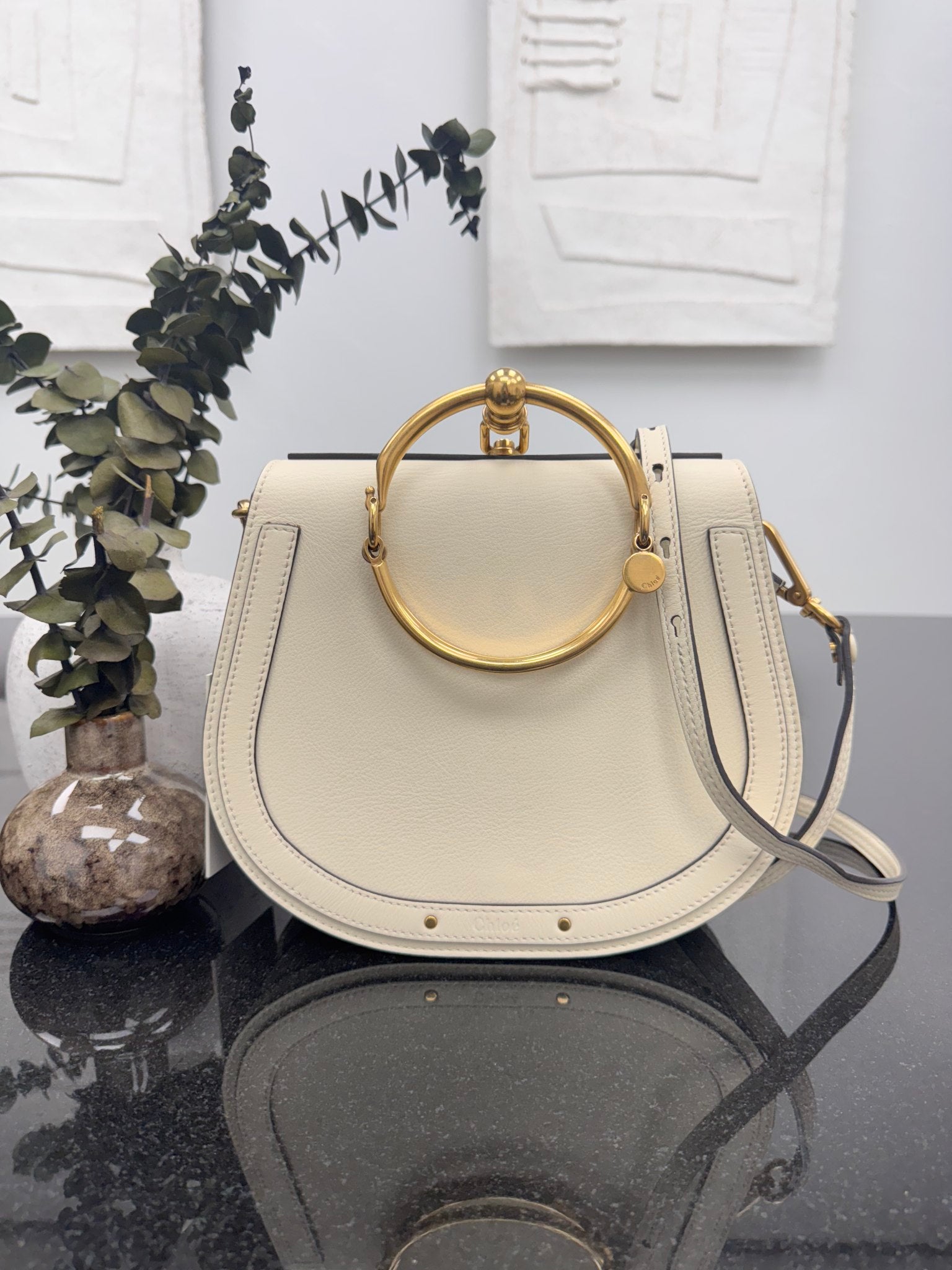 Chloe White Leather Medium Nile Crossbody Bag
