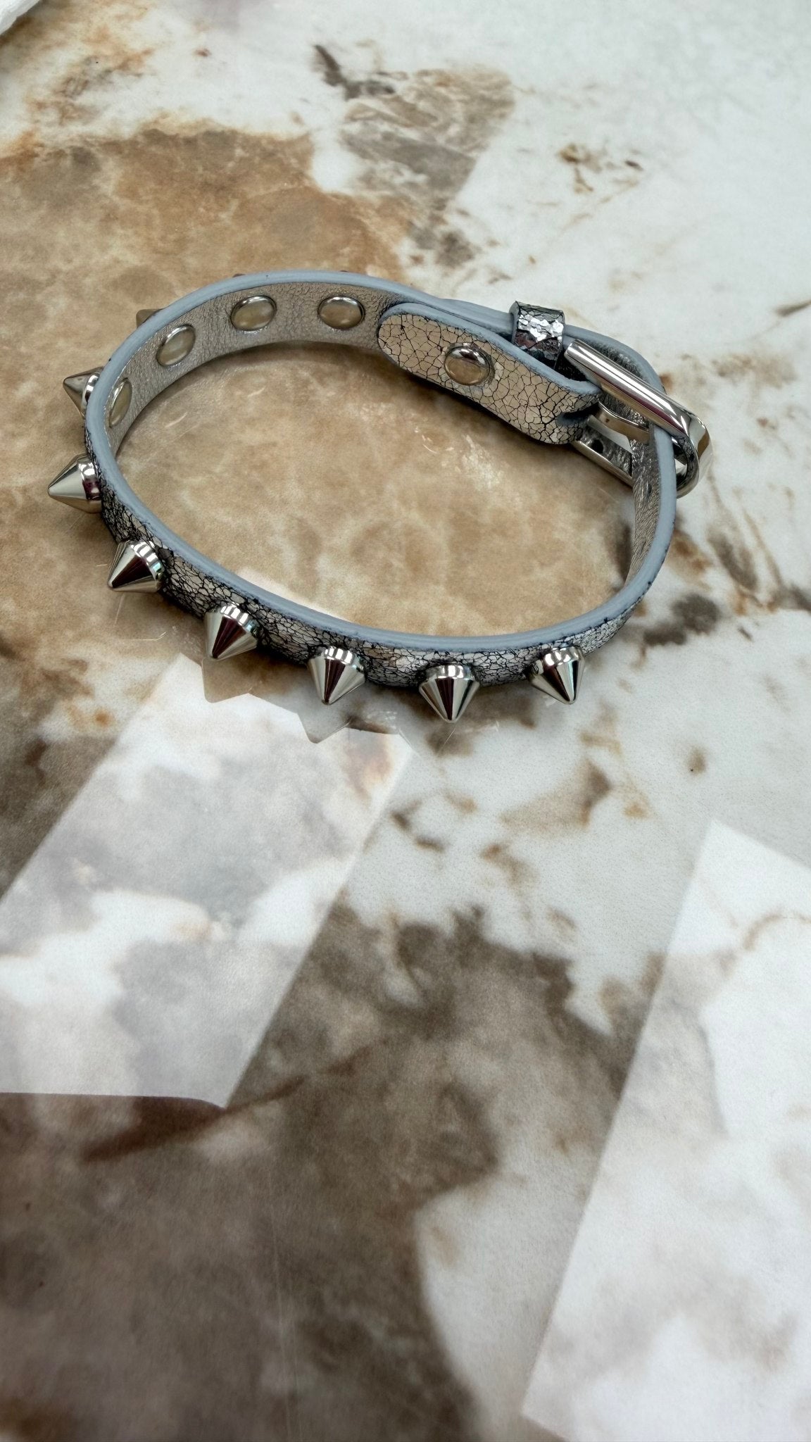 LIKE NEW- Christian Louboutin Silver Crinkled Leather Spike Bracelet