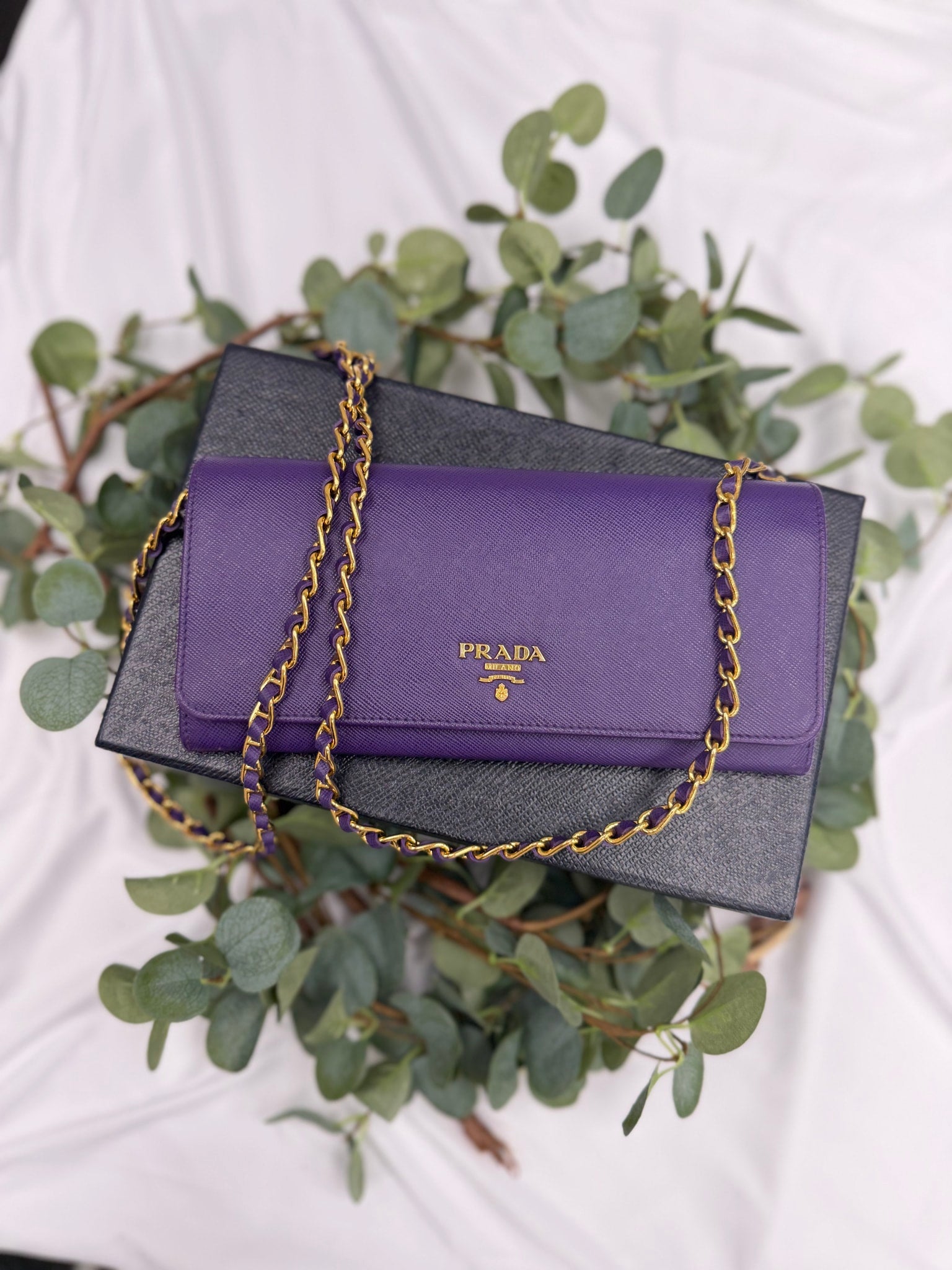 Prada Purple Saffiano Leather Wallet on a Chain 