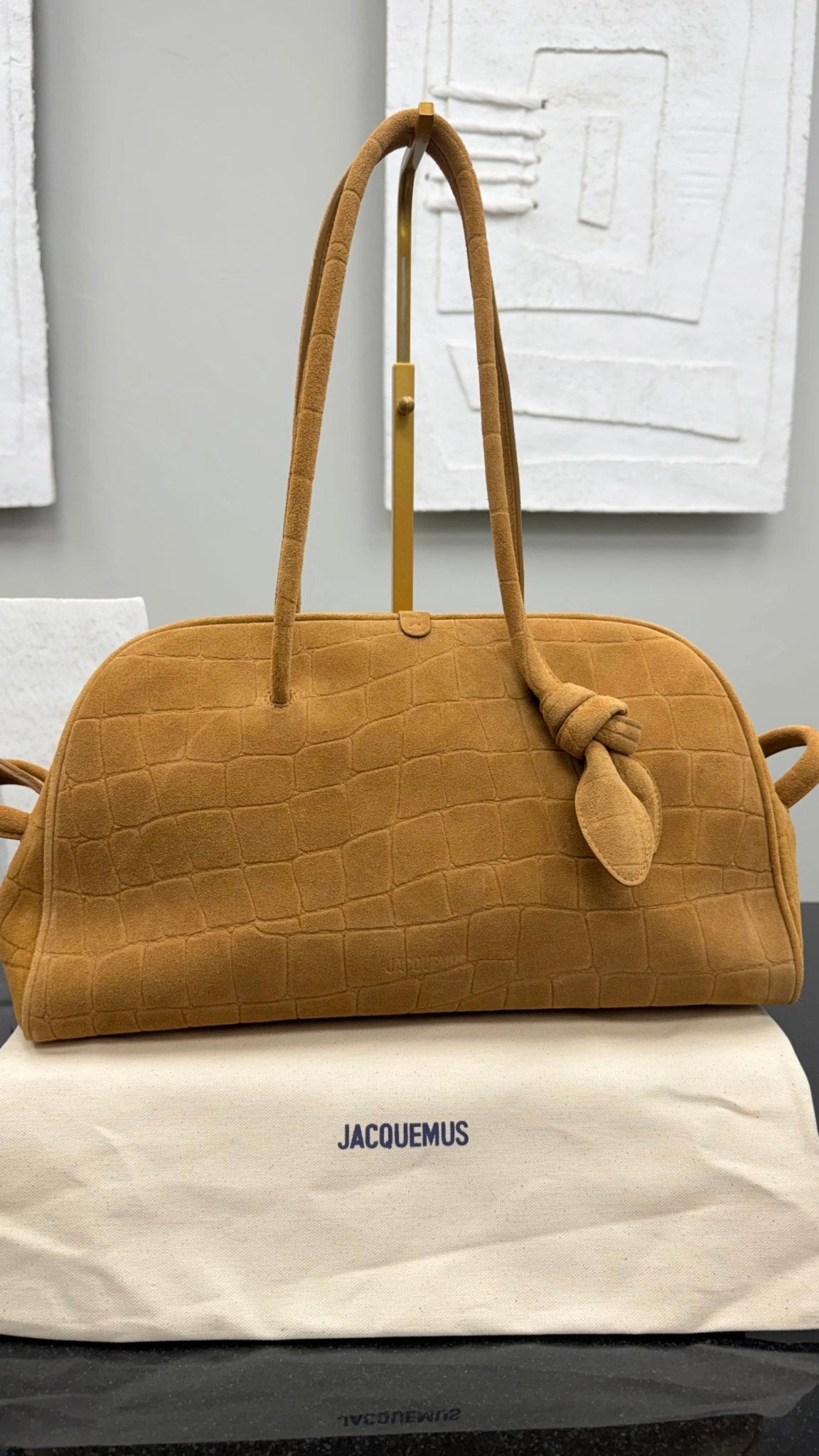 BRAND NEW - Jacquemus Camel Croc Embossed Suede Le Turismo Shoulder Bag