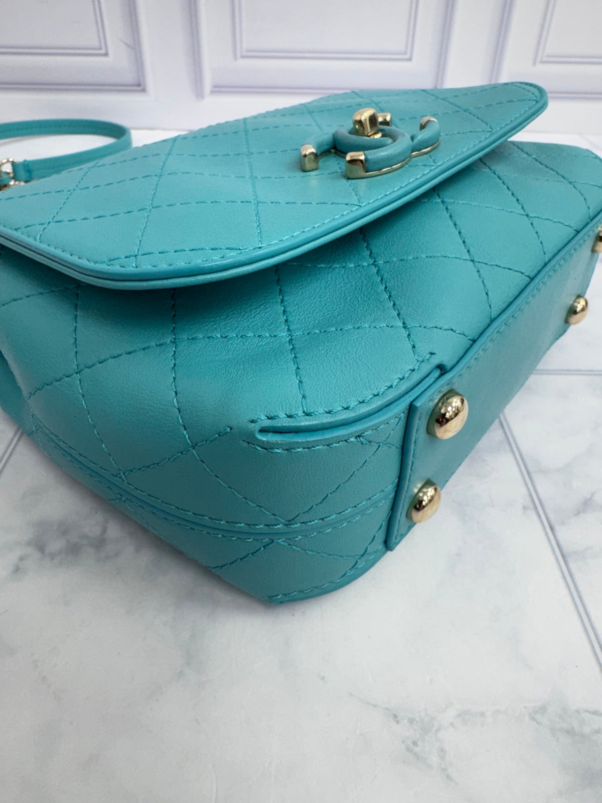 Chanel Teal Quilted Calfskin Small Covered CC Flap Bag 