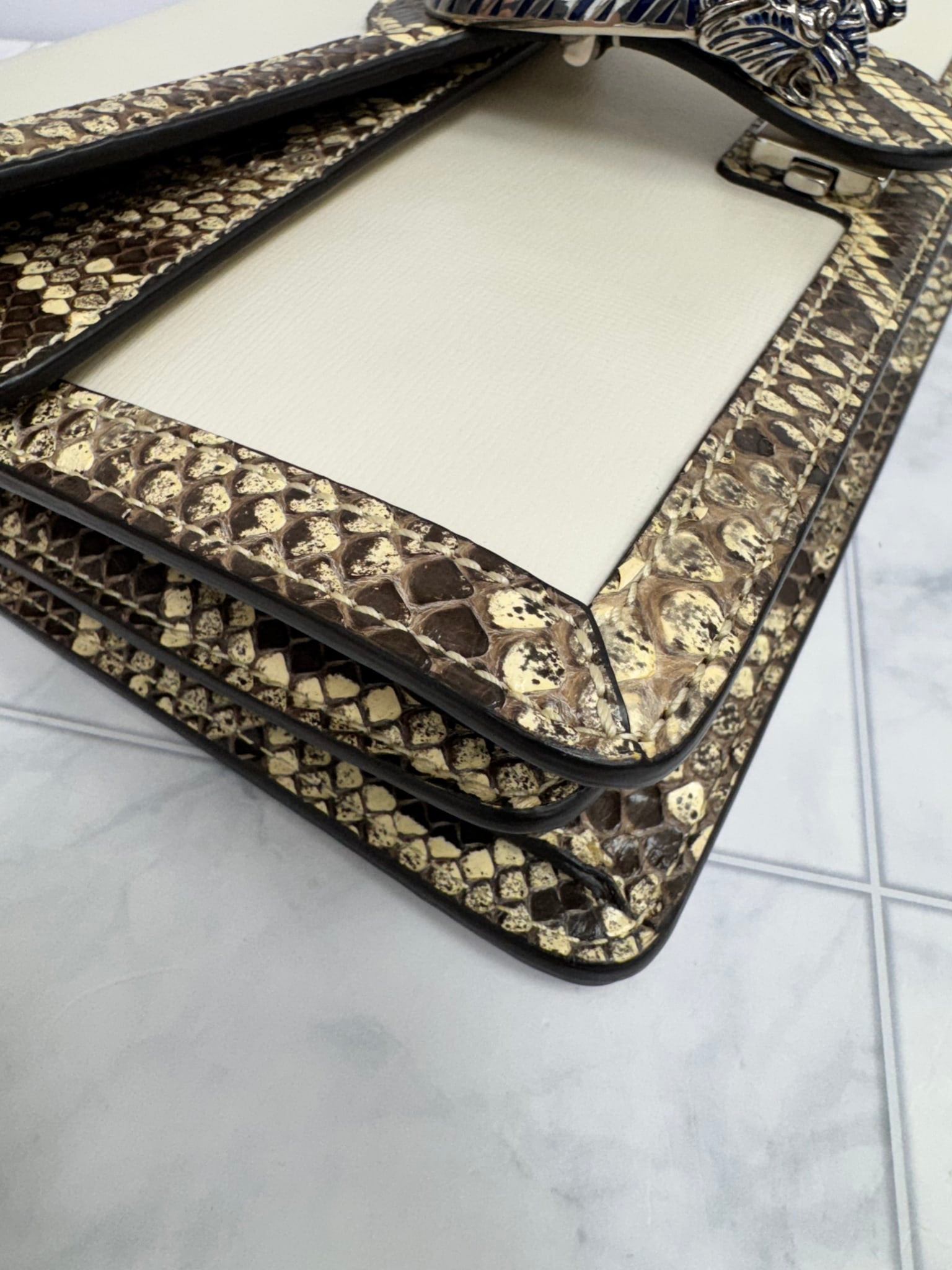 Gucci White leather And Snakeskin Trim Dionysus Shoulder Bag