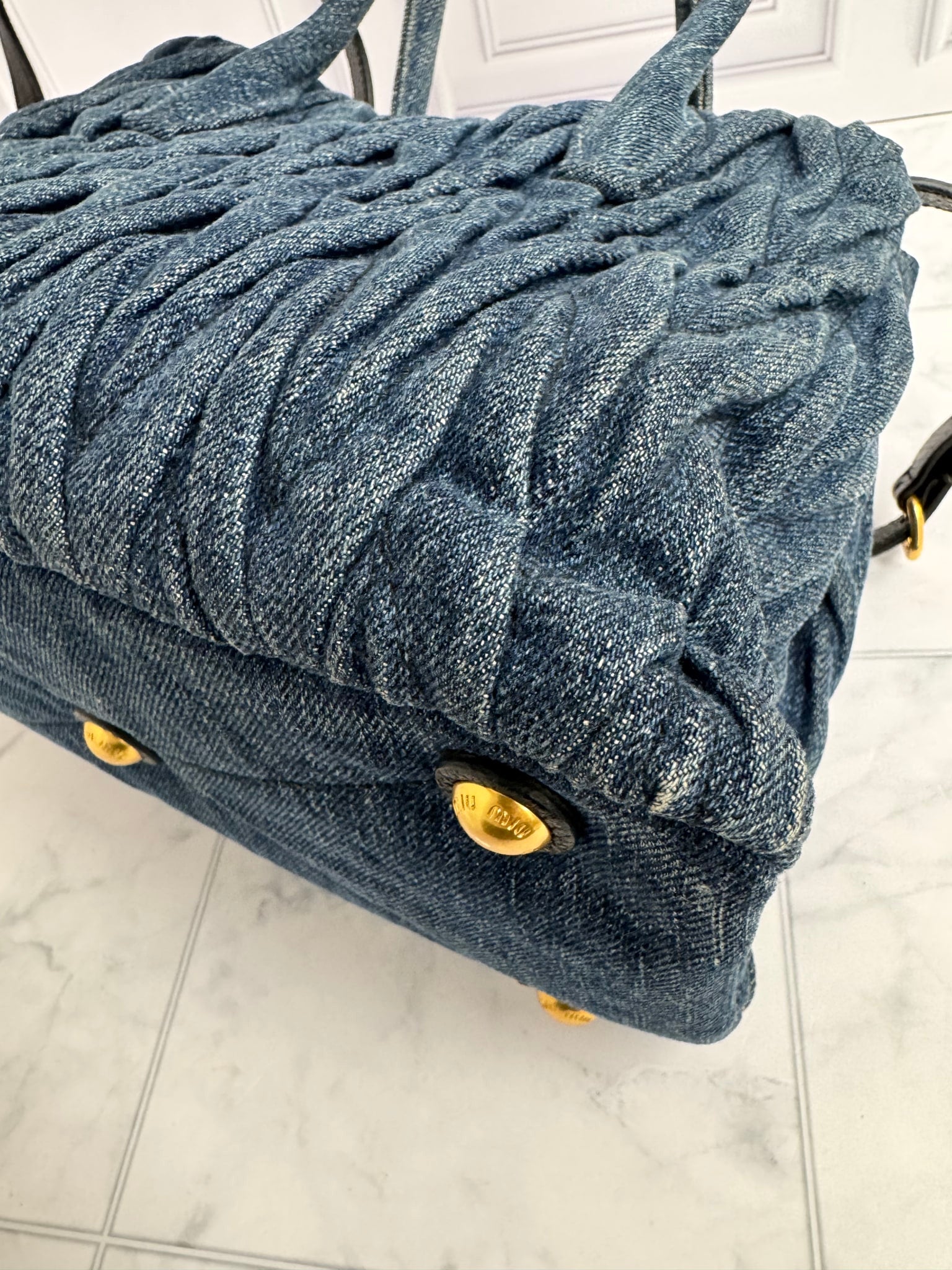 Miu Miu Blue Denim Matelasse 2Way Tote Bag