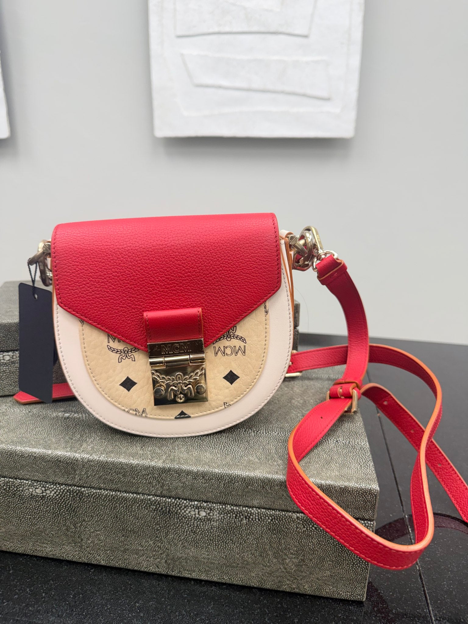 MCM Red And Cram Leather 2Way Patricia Crossbody Bag