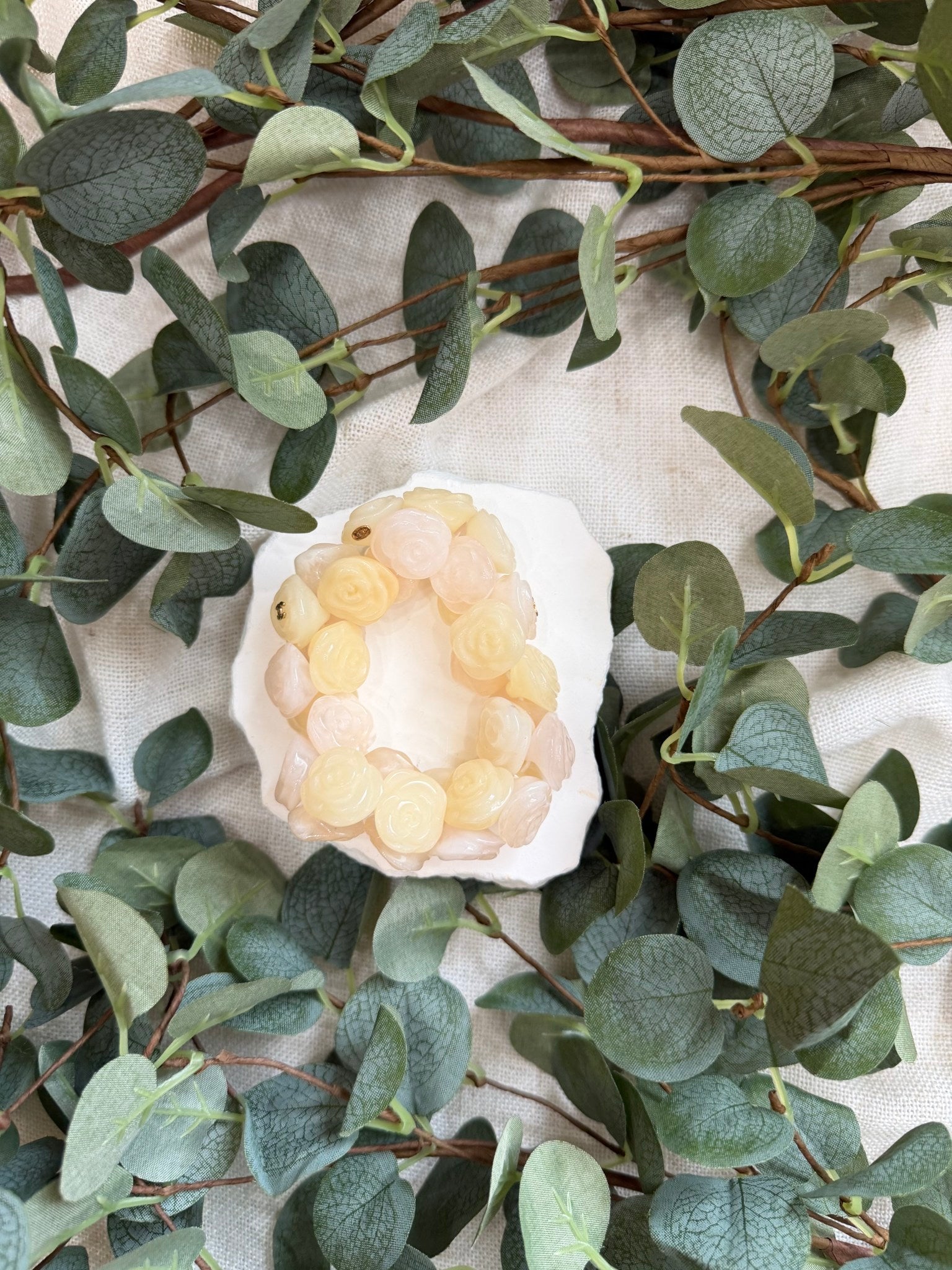 Chanel Ivory And Pink Resin Stretch Camellia Bracelet