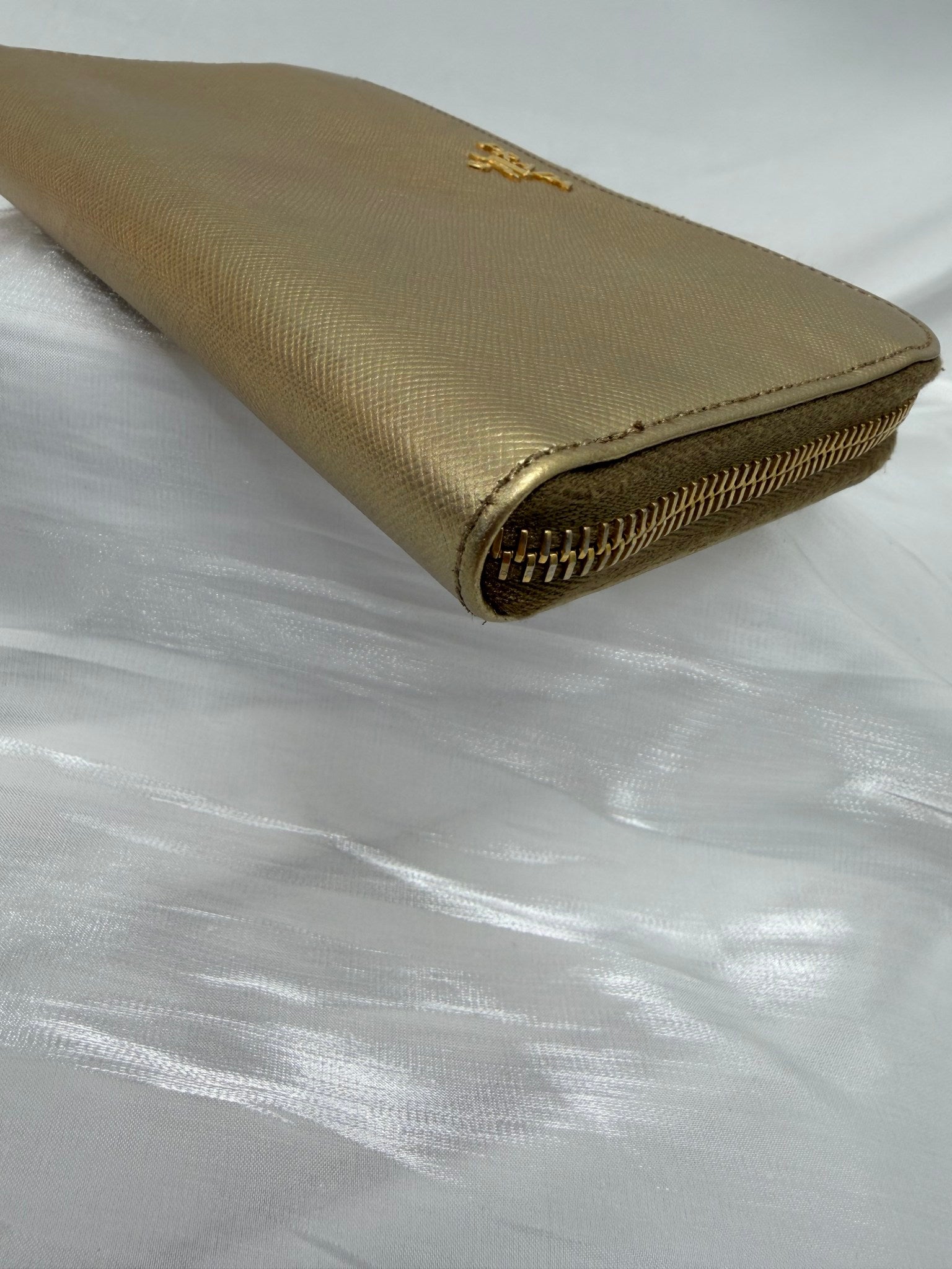 Prada Gold Saffiano Leather Zippy Wallet