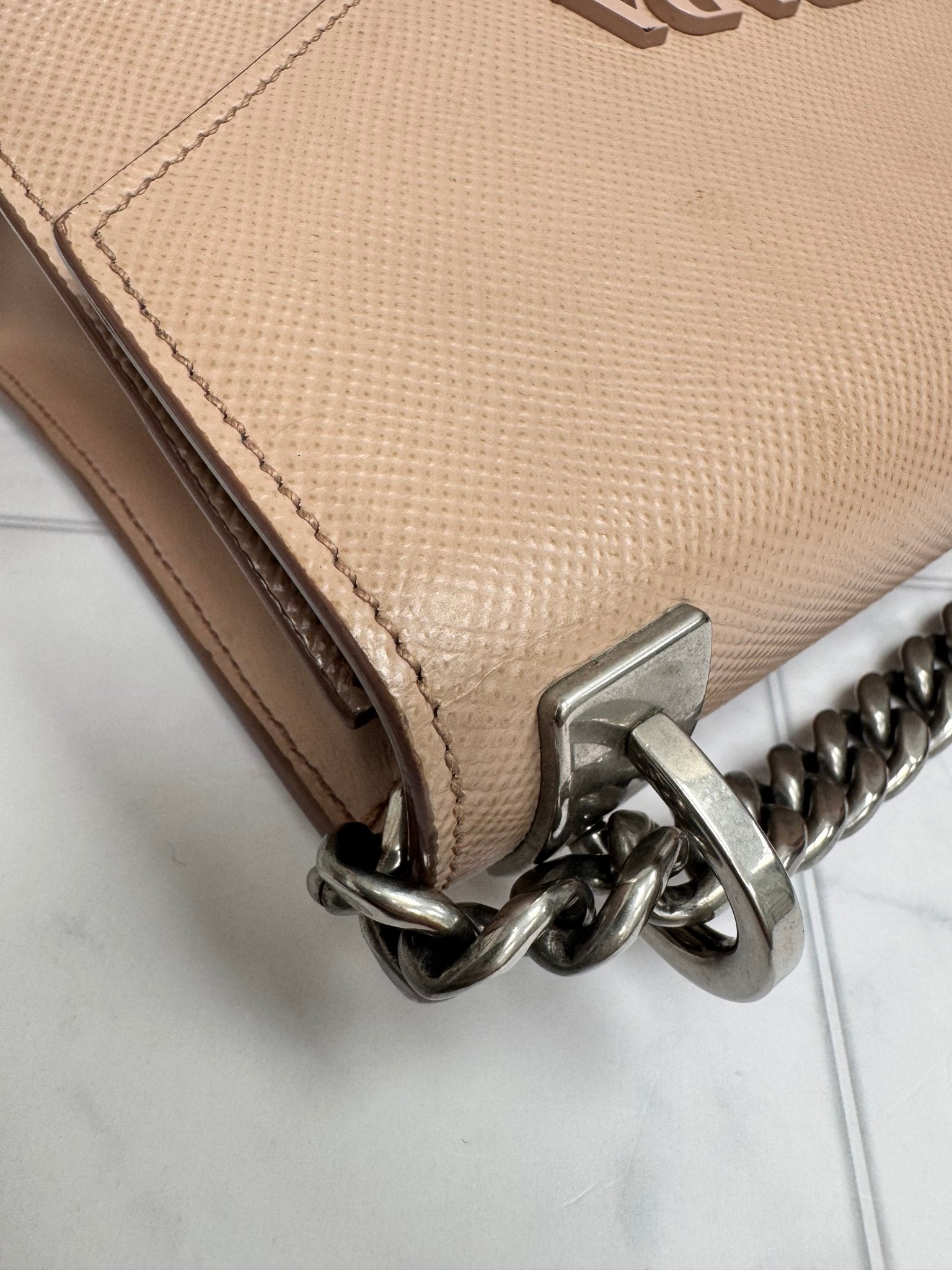 Prada Beige Saffiano Leather Chain Envelope Flap Bag