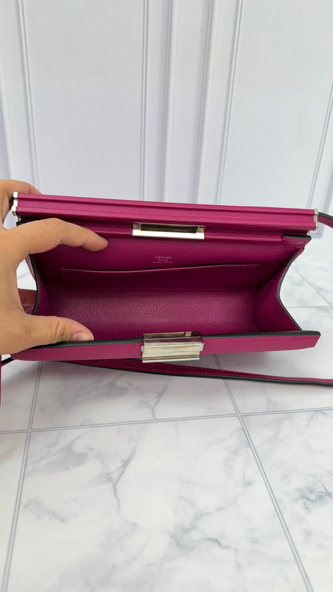 LIKE NEW - Hermes Rose Purple Evercolor Calfskin Leather Clic H 21 Crossbody Bag 