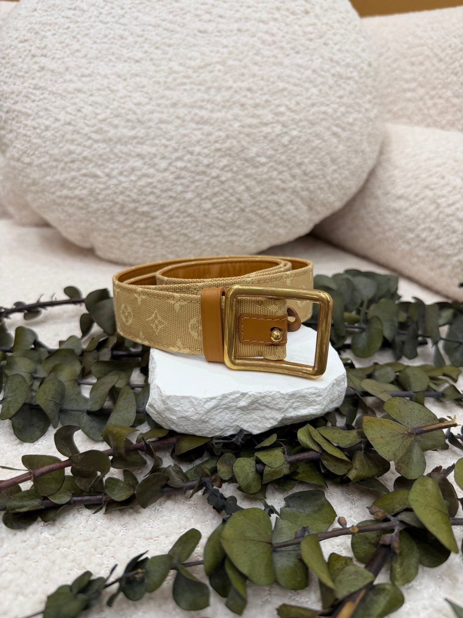 Louis Vuitton Tan Canvas Mini Lin Belt