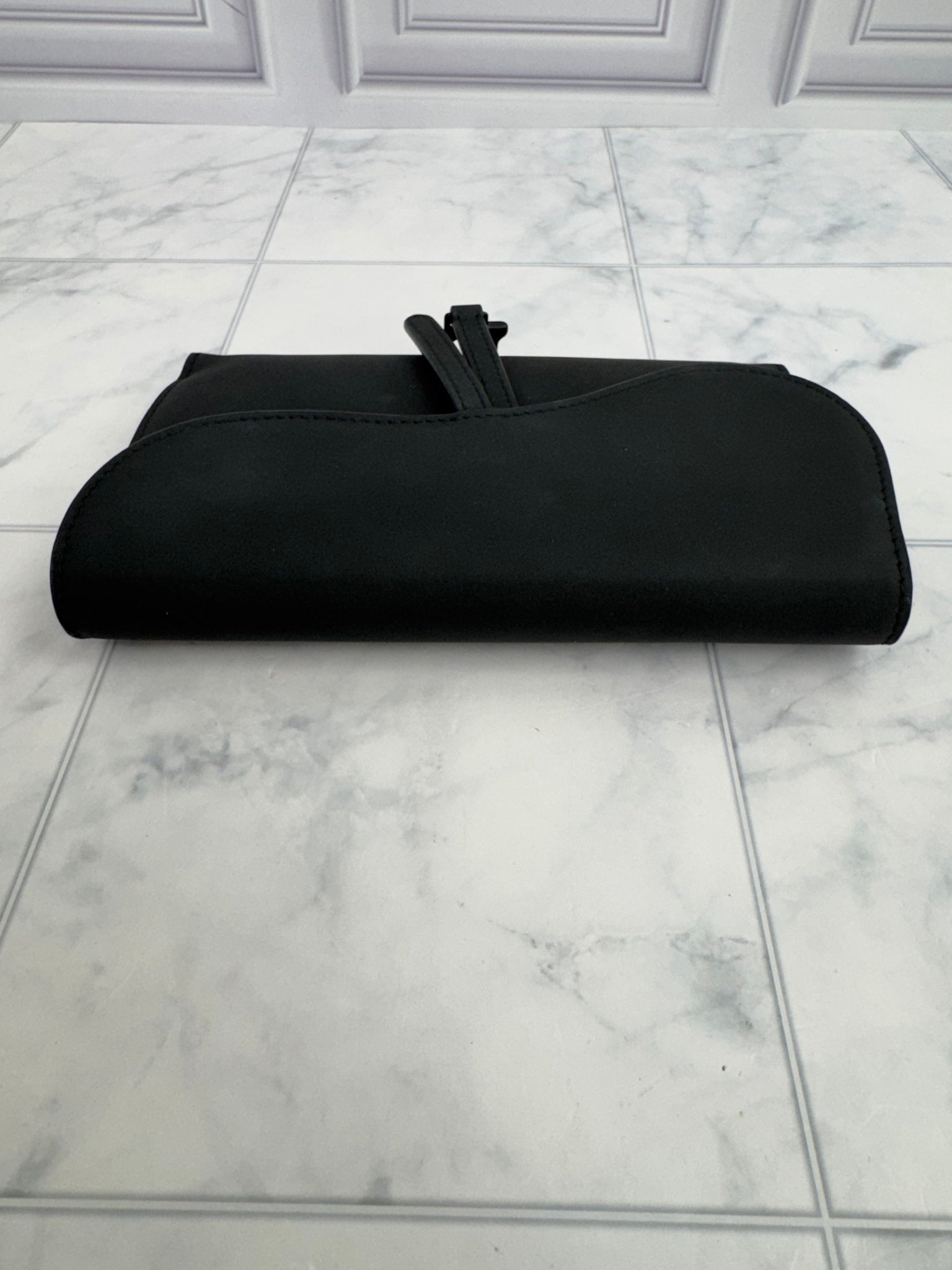 Christian Dior Black Ultra Matte Calfskin Long Saddle Wallet On A Chain
