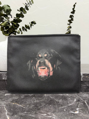 Givenchy Black Leather Rottweiler Clutch