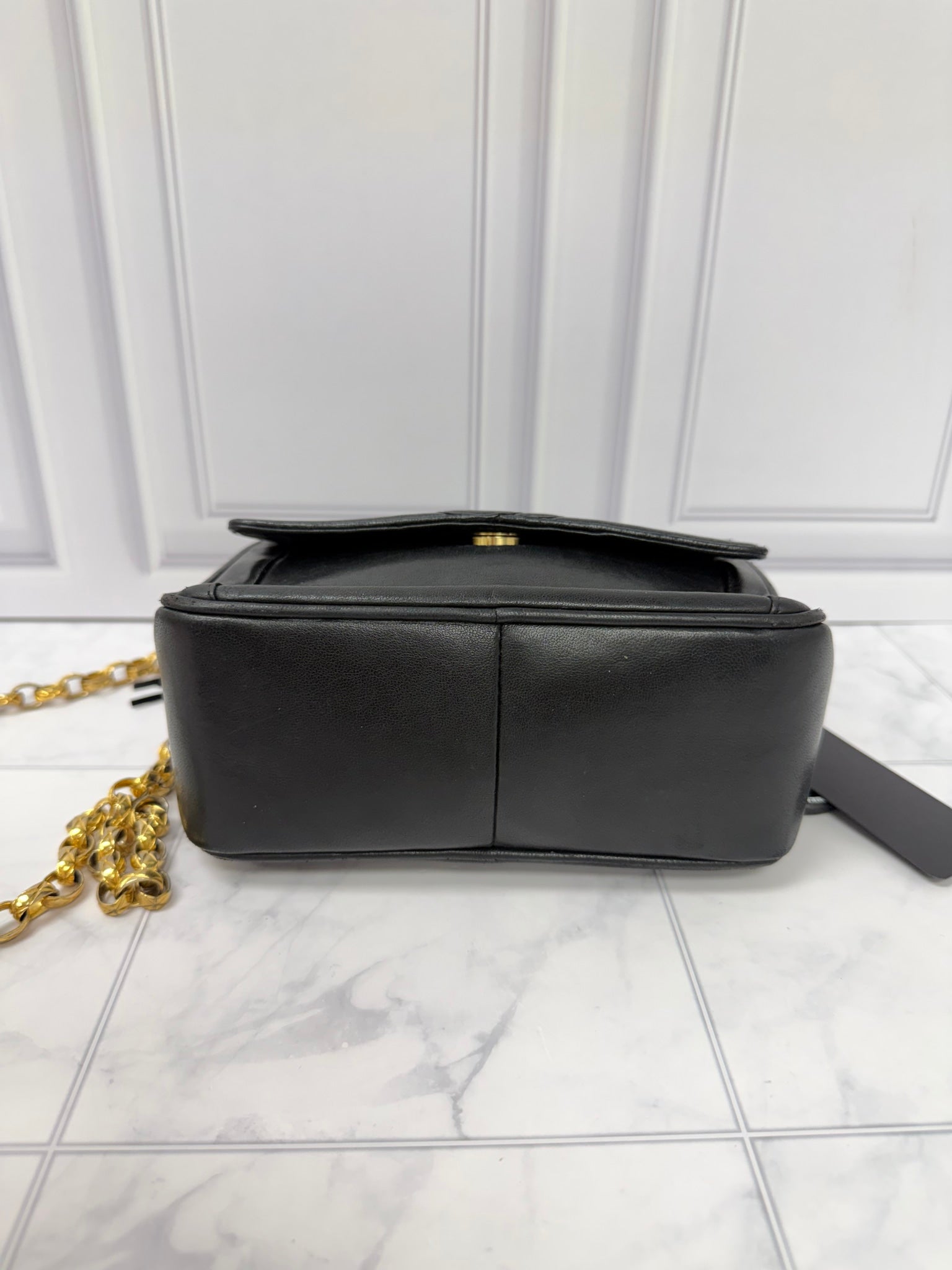 Chanel Black Lambskin Leather Chain Crossbody Bag 