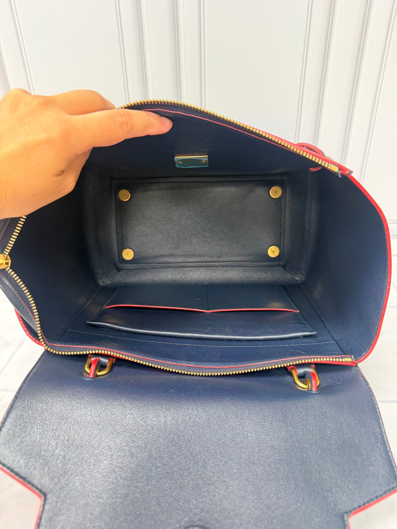 Celine Navy Blue Leather Mini Belt Handbag 