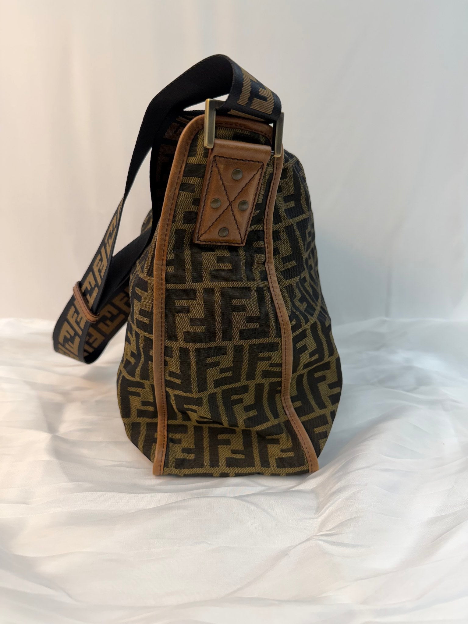 Fendi Brown Canvas  Zucca Print Messenger Bag