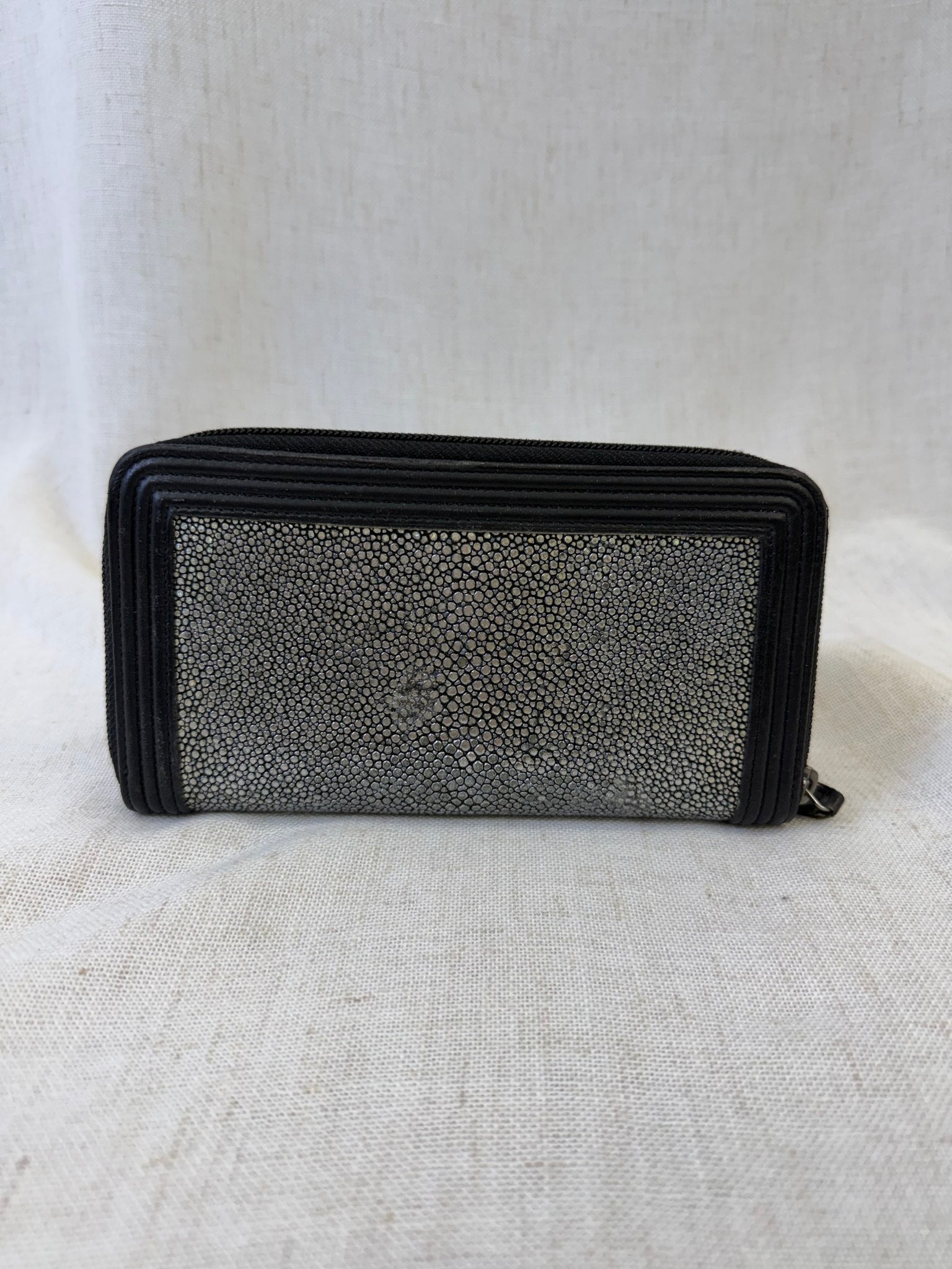 Chanel Black Stingray & Leather Boy Zippy Wallet