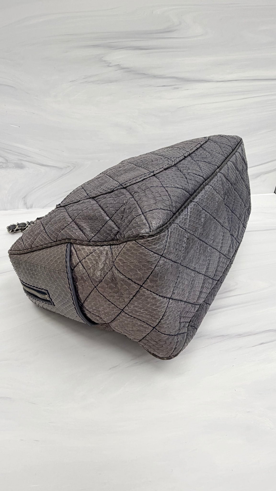 Chanel Grey Python Quilted Leather Handbag 