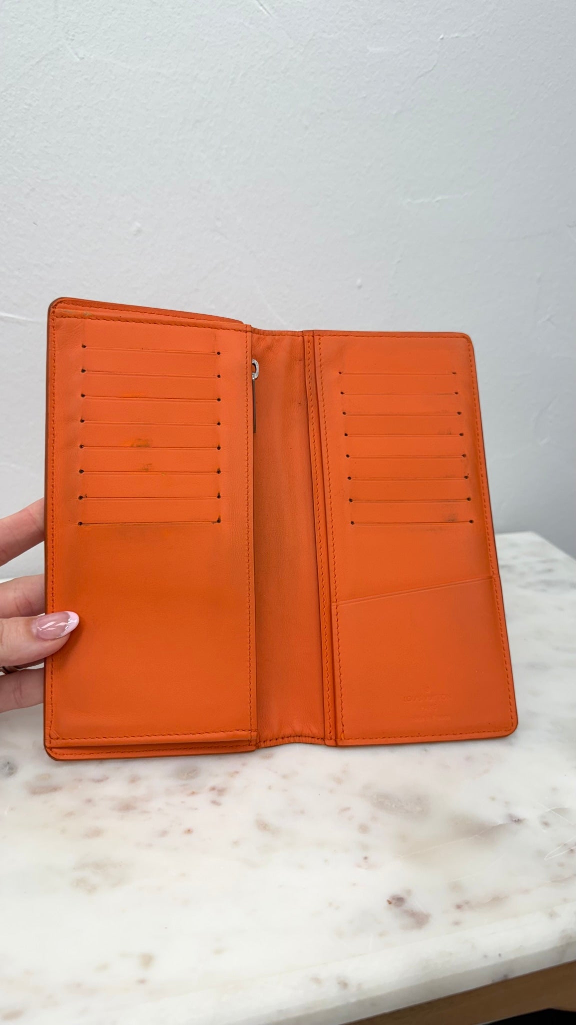 Louis Vuitton Orange Leather Aerogram Brazza Wallet