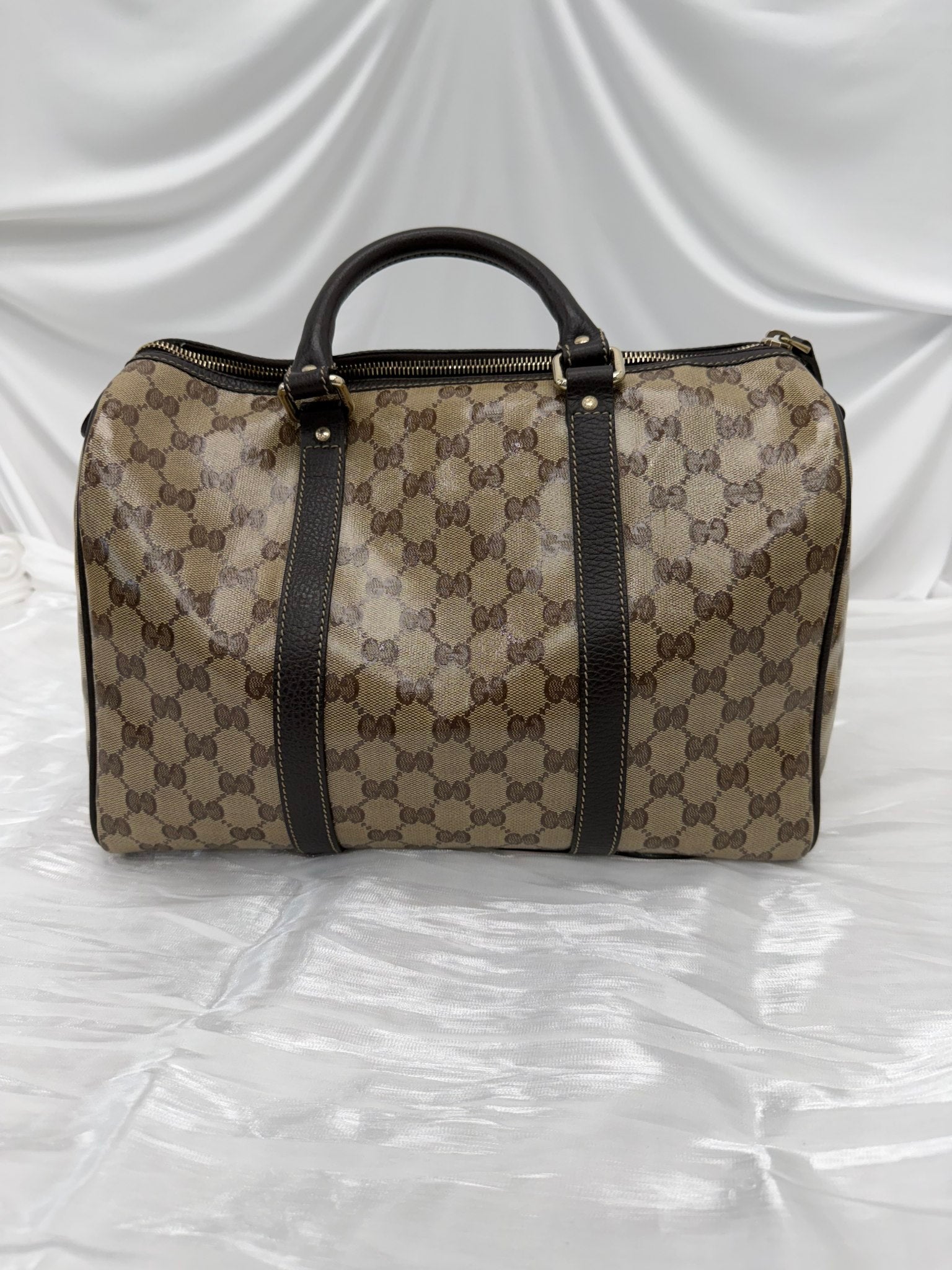 Gucci Vintage Brown GG Coated Canvas Boston Bag