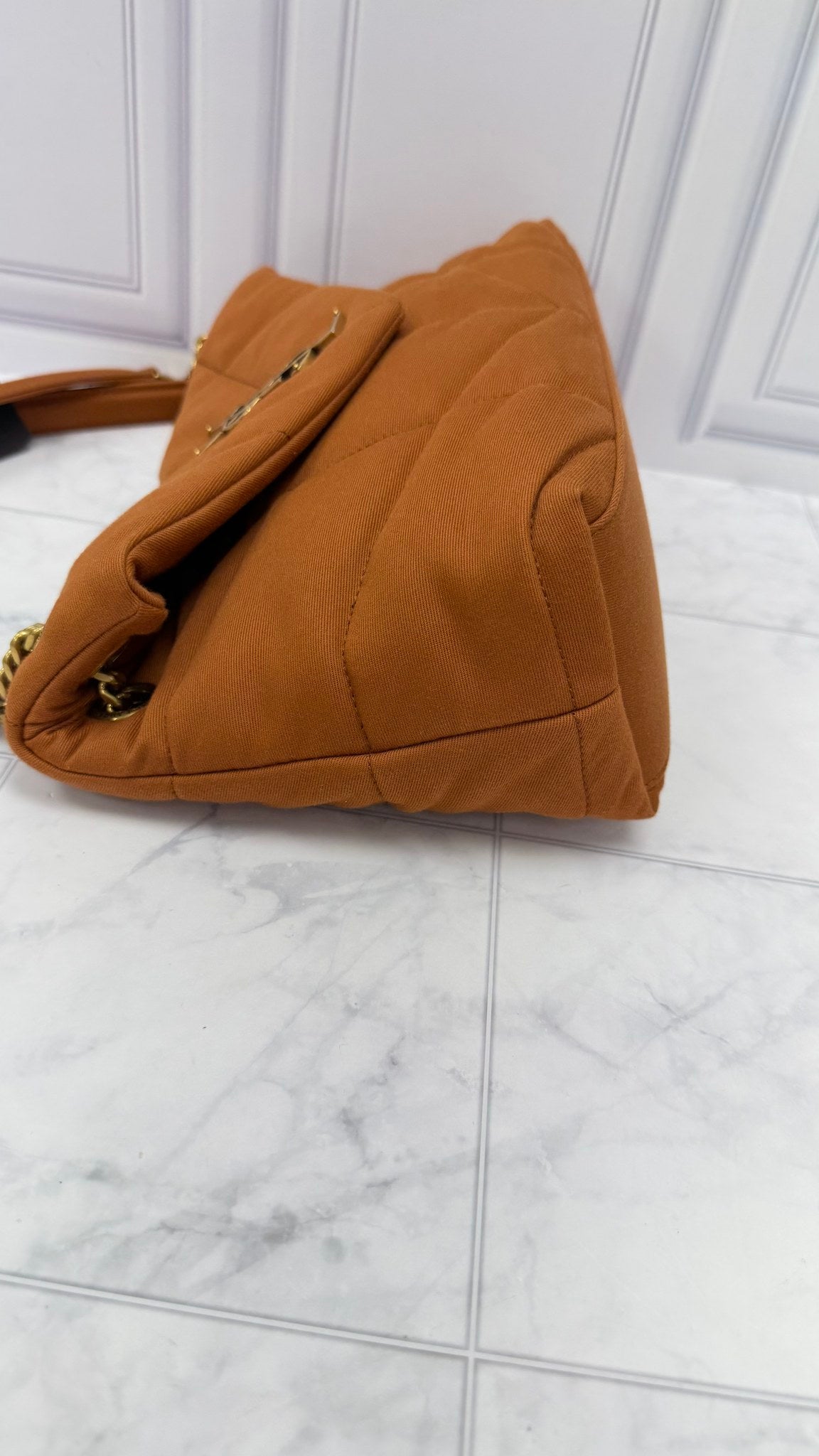 LIKE NEW- Saint Laurent YSL Camel Quilted Canvas Small LouLou Puffer