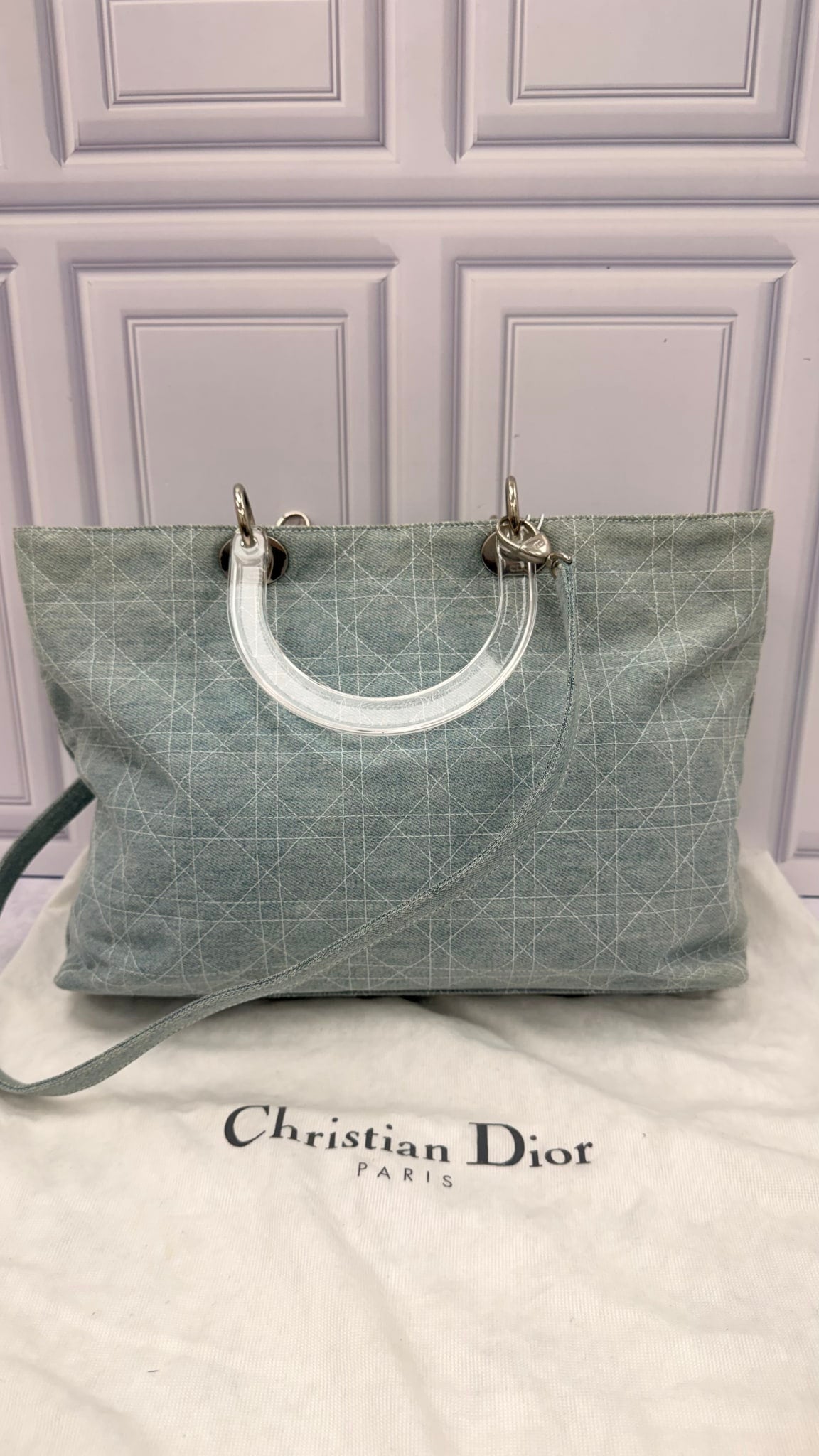 Christian Dior Denim Cannage Large Lady Dior Handbag