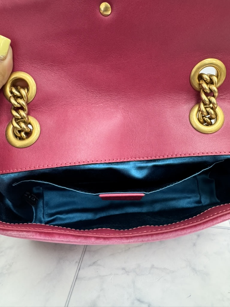 Gucci Pink Velvet Matelasse GG Marmont Chain Shoulder Bag