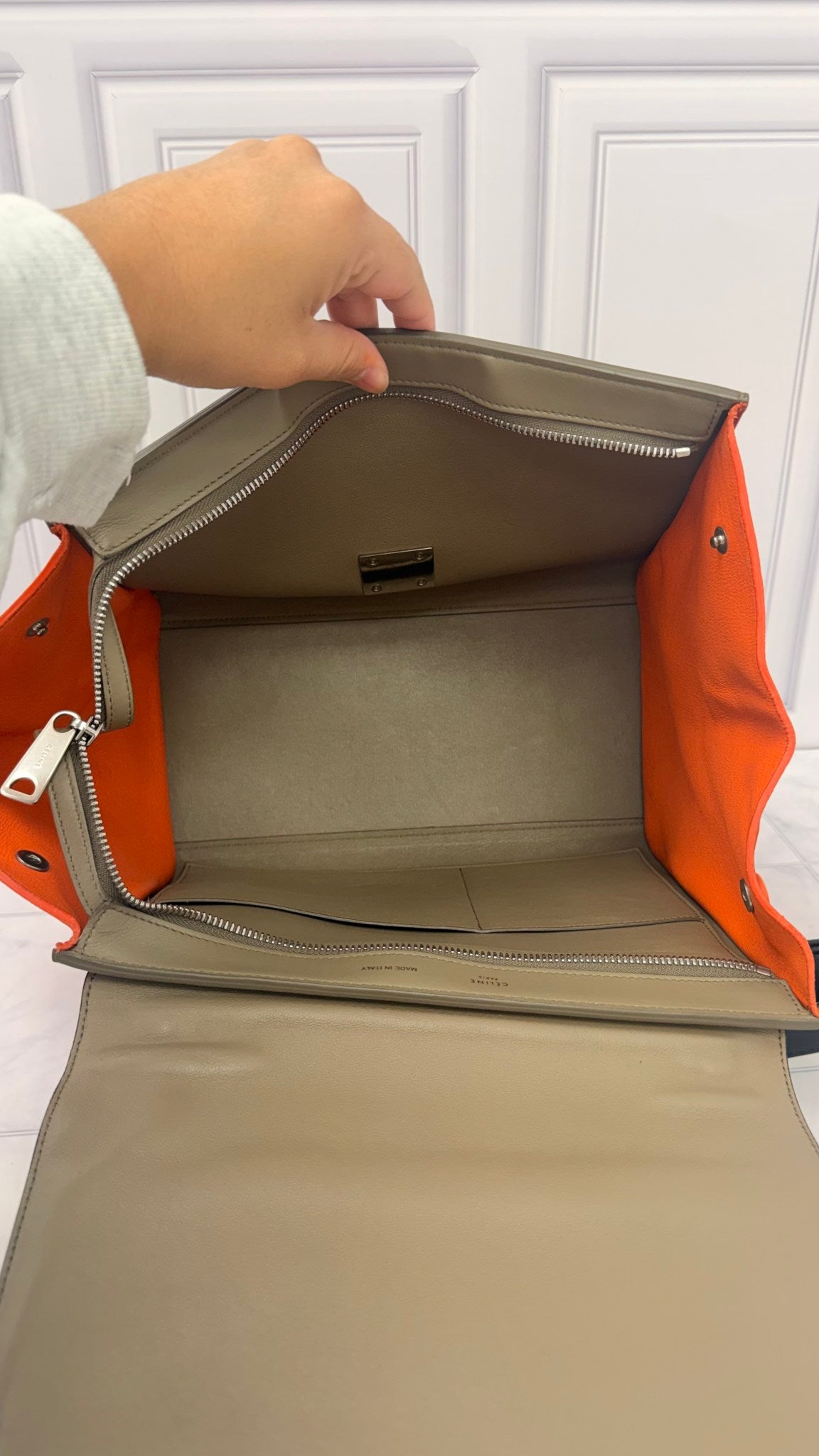 Celine Orange Tricolor Leather Small Trapeze 2Way Bag 