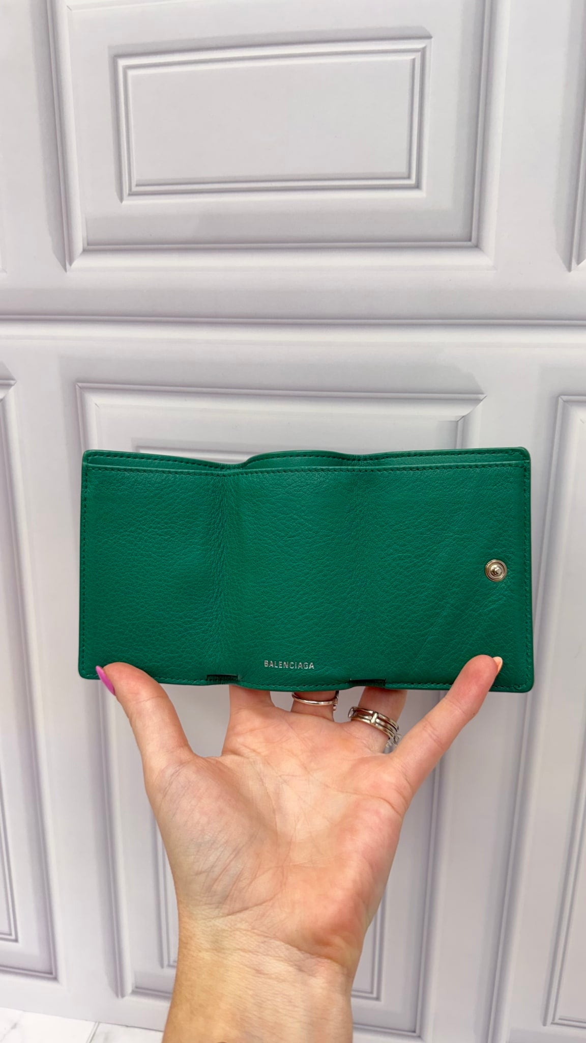 Balenciaga Green Leather Everyday Mini Papier Trifold Wallet 